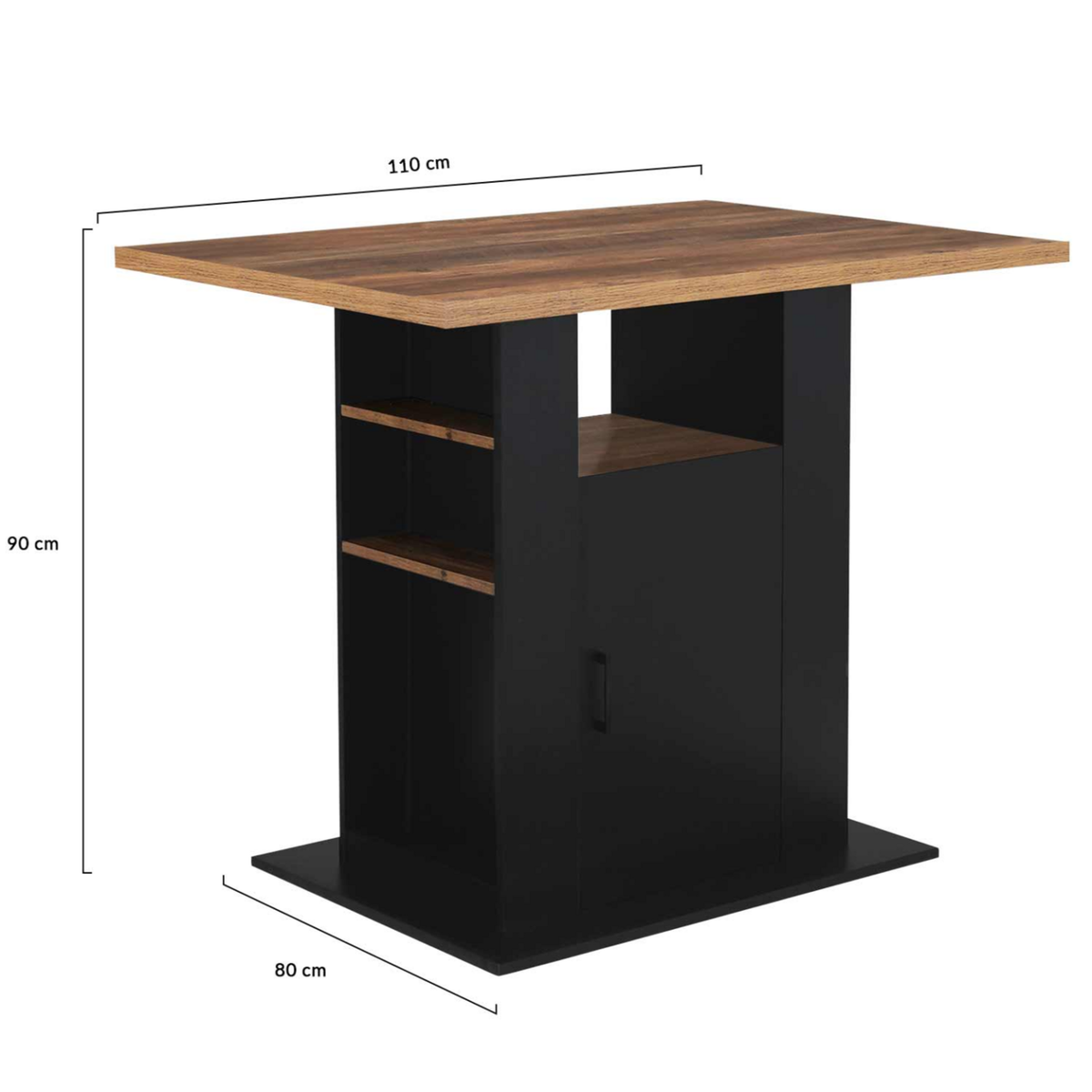 ID MARKET Ilot central UGO 110 cm bois noir et effet bois foncé HAWKINS avec rangements