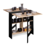 Voir la diapositive 5 : ID MARKET Table console pliable EDI 2-6 personnes avec rangements bois noir plateau façon hêtre 150 x 80 cm