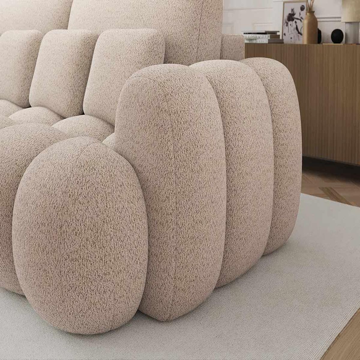 BEST MOBILIER Dorian - canapé droit 3 places convertible avec coffre en tissu bouclette