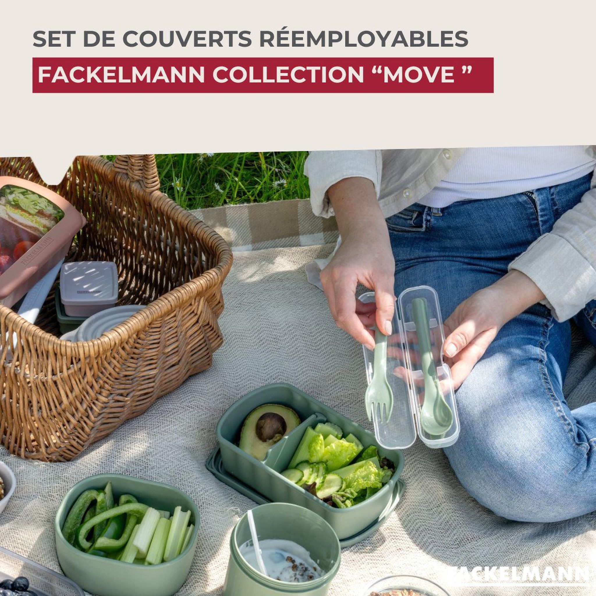 Voir la diapositive 2 : Fackelmann Boîte de 3 couverts réemployables fackelmann storage