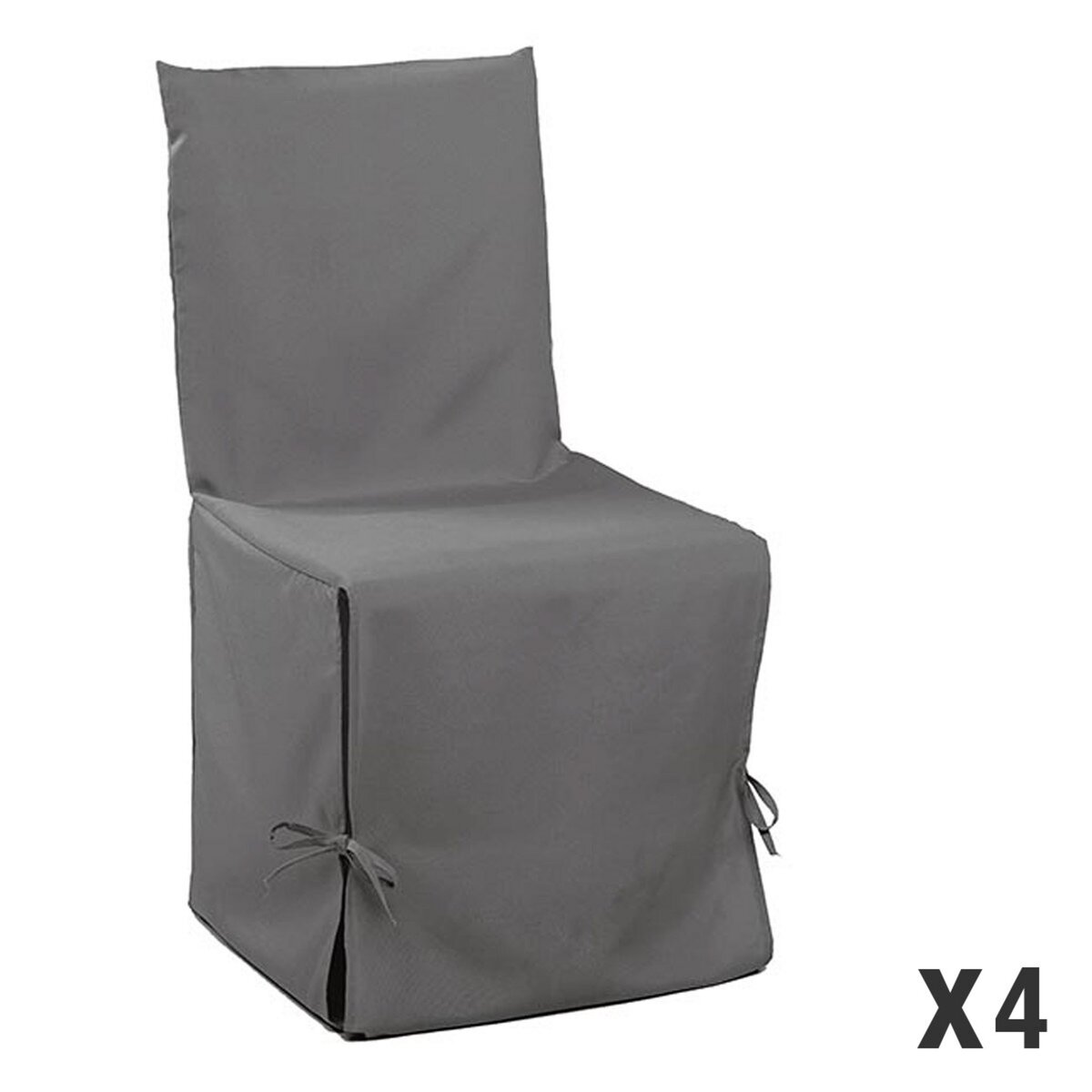 Lot de 4 Housses de chaise à nouettes en polyester CLASSIC gris