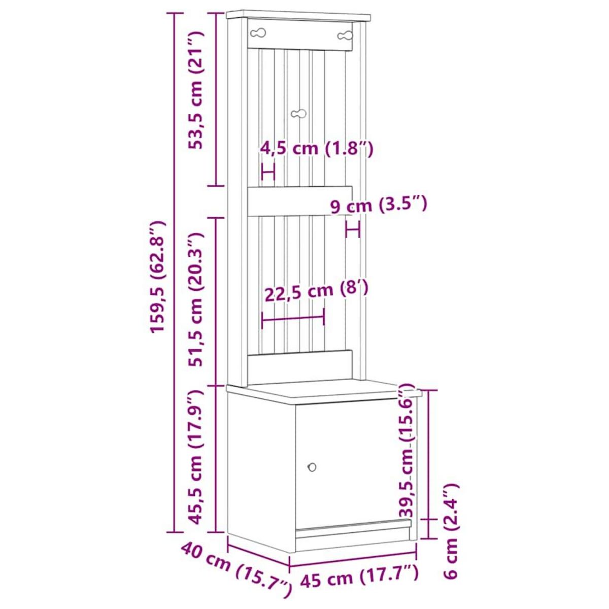 VIDAXL Portemanteau SANDENS blanc 45x40x159,5 cm bois massif pin