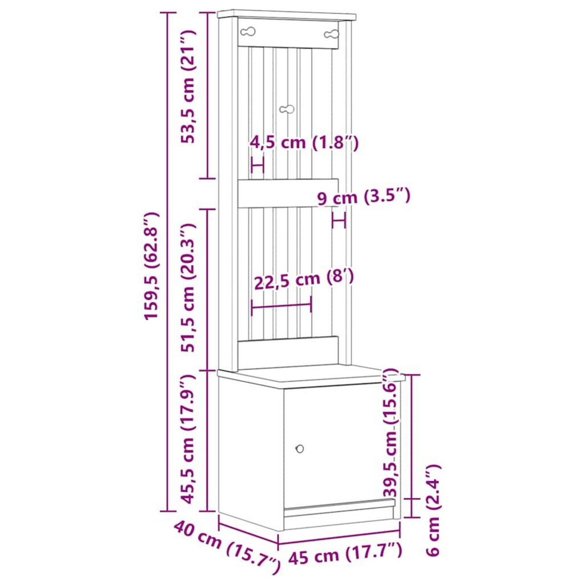 VIDAXL Portemanteau SANDENS blanc 45x40x159,5 cm bois massif pin