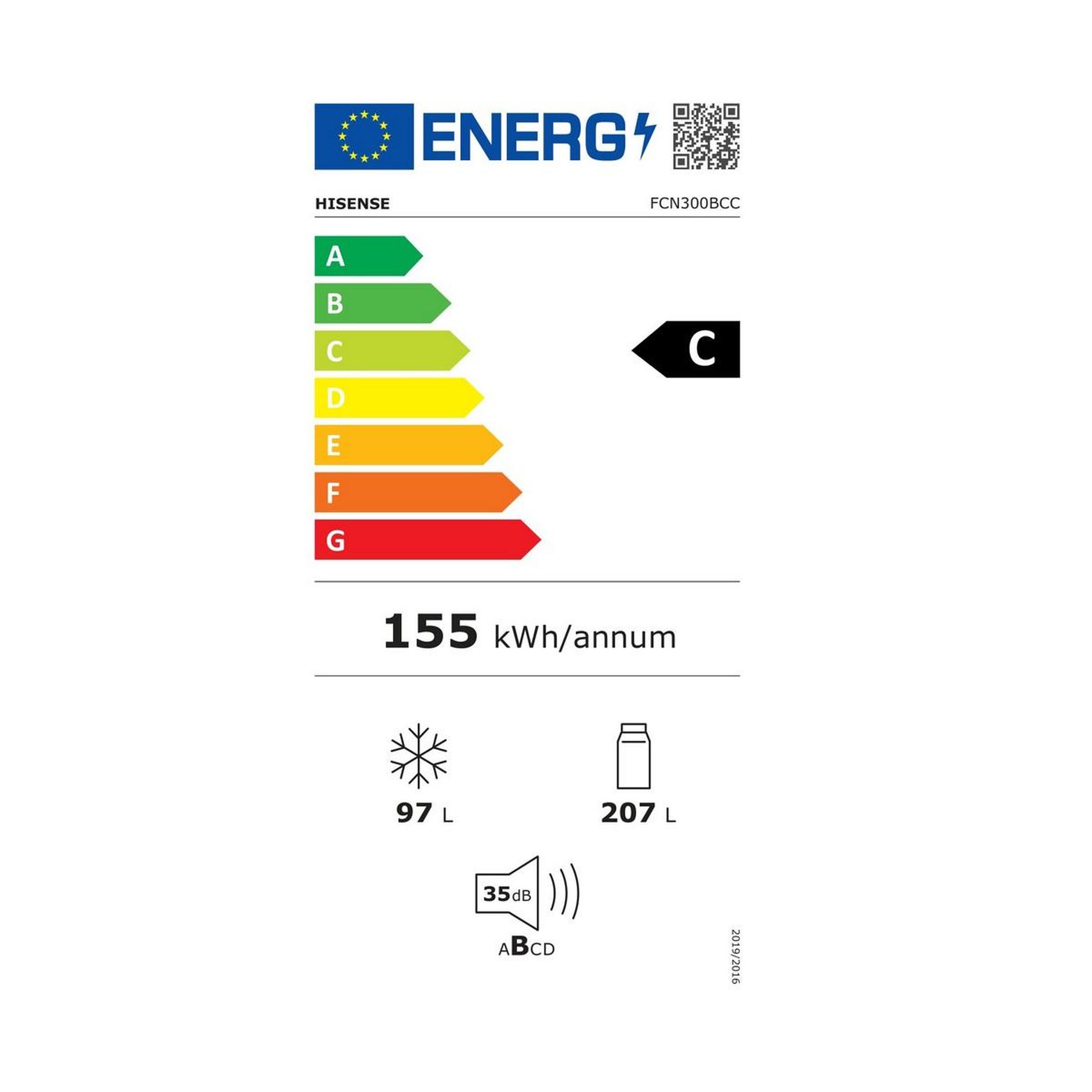 Voir la diapositive 2 : Hisense Réfrigérateur combiné 60cm 304l inox - FCN300BCC