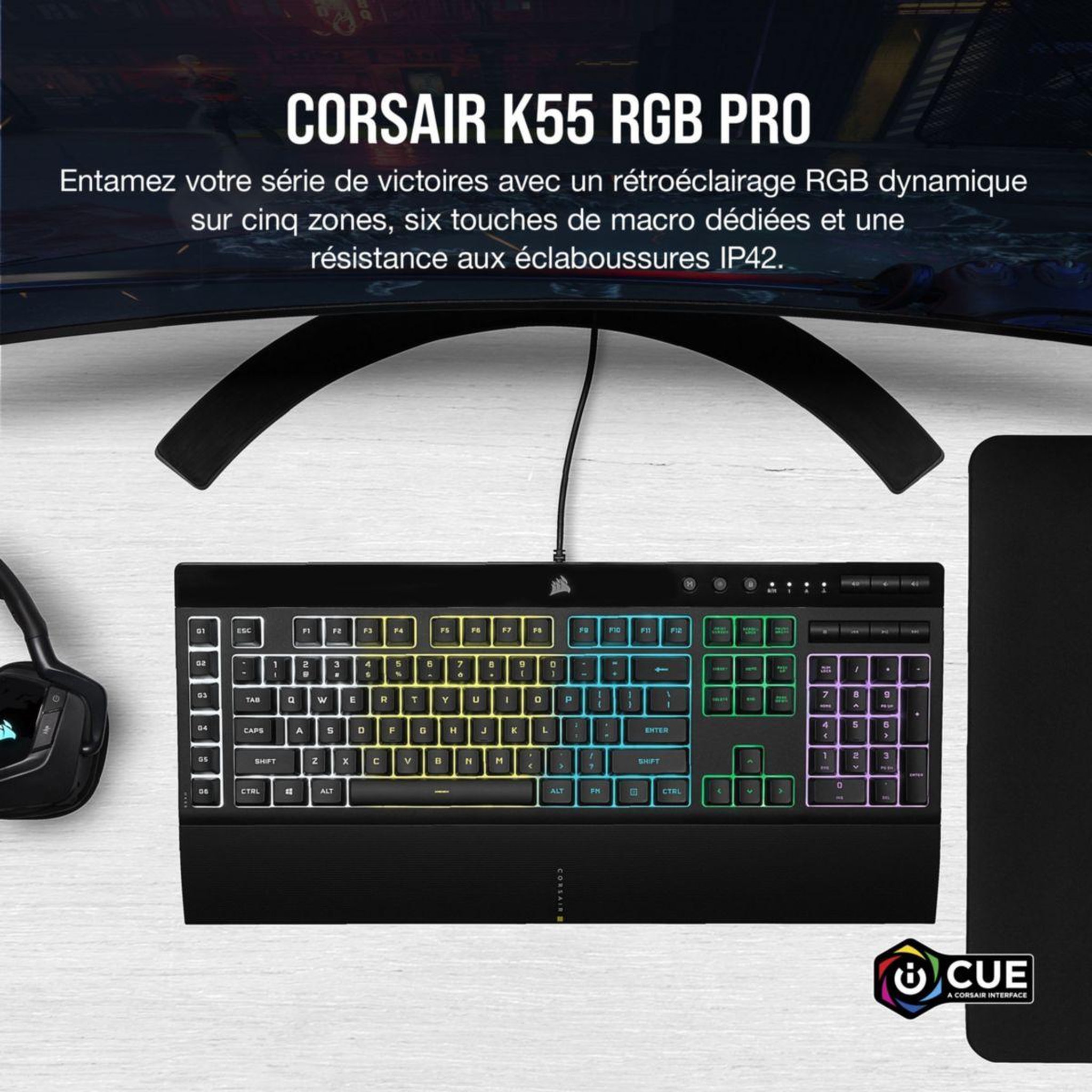 Voir la diapositive 3 : Corsair Clavier gamer k55 rgb pro