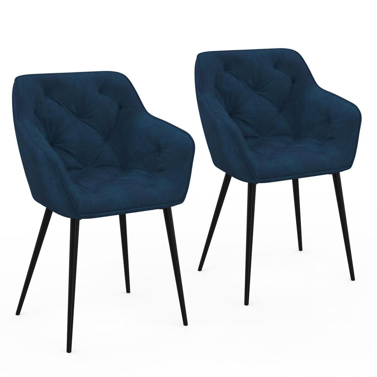 ID MARKET Lot de 2 chaises de salle à manger, fauteuils de table capitonnés LYA velours bleu canard