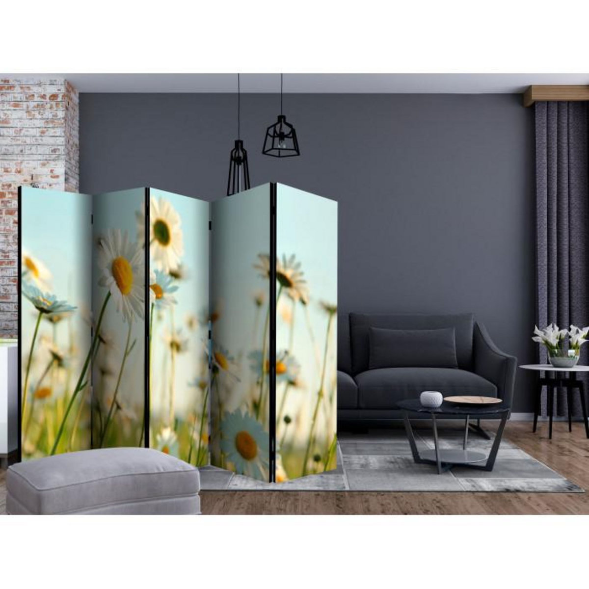 Paris Prix Paravent 5 Volets  Daisies Spring Meadow  172x225cm
