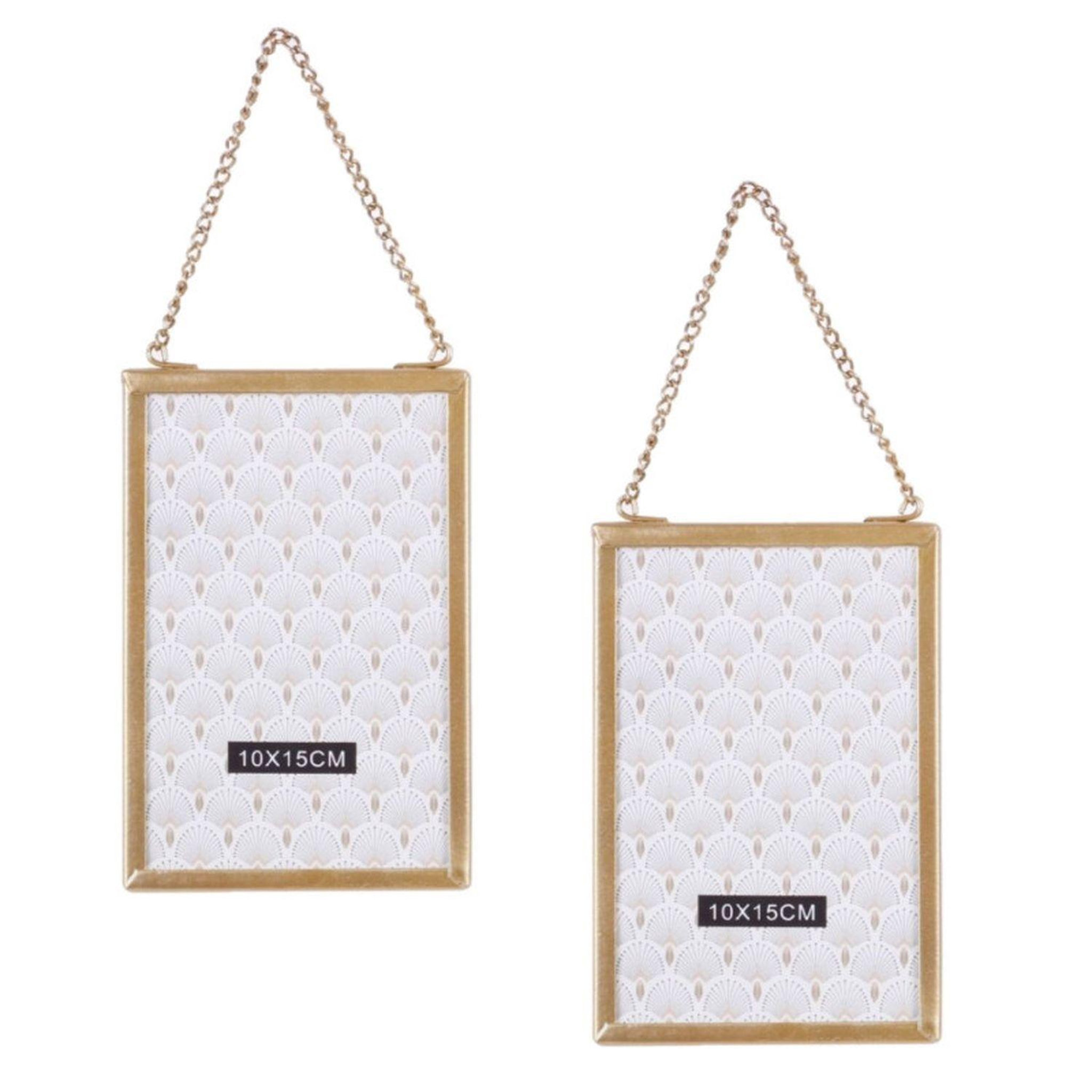 TOILINUX Lot de 2 cadres photo à suspendre design petit modèle gold home - doré
