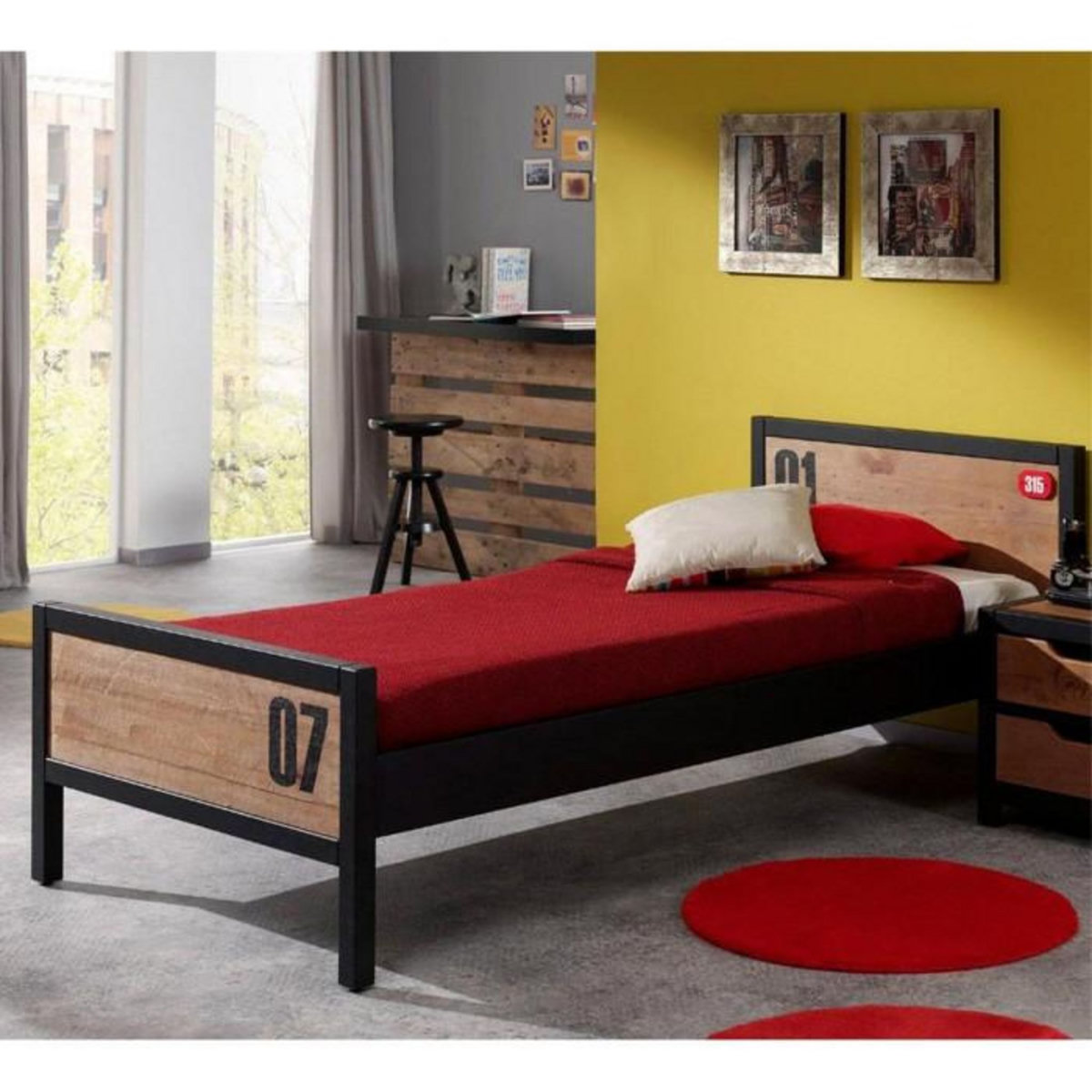 Paris Prix Pack - Lit Enfant & Sommier  Alex  90x200cm Marron & Noir