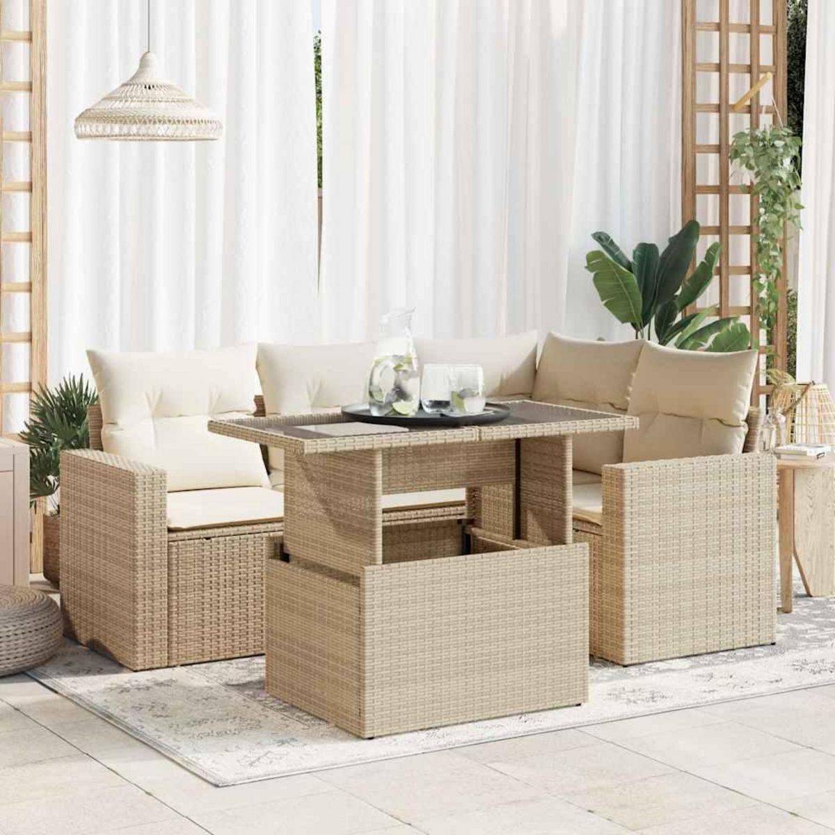 VIDAXL Salon de jardin avec coussins 5 pcs beige resine tressee