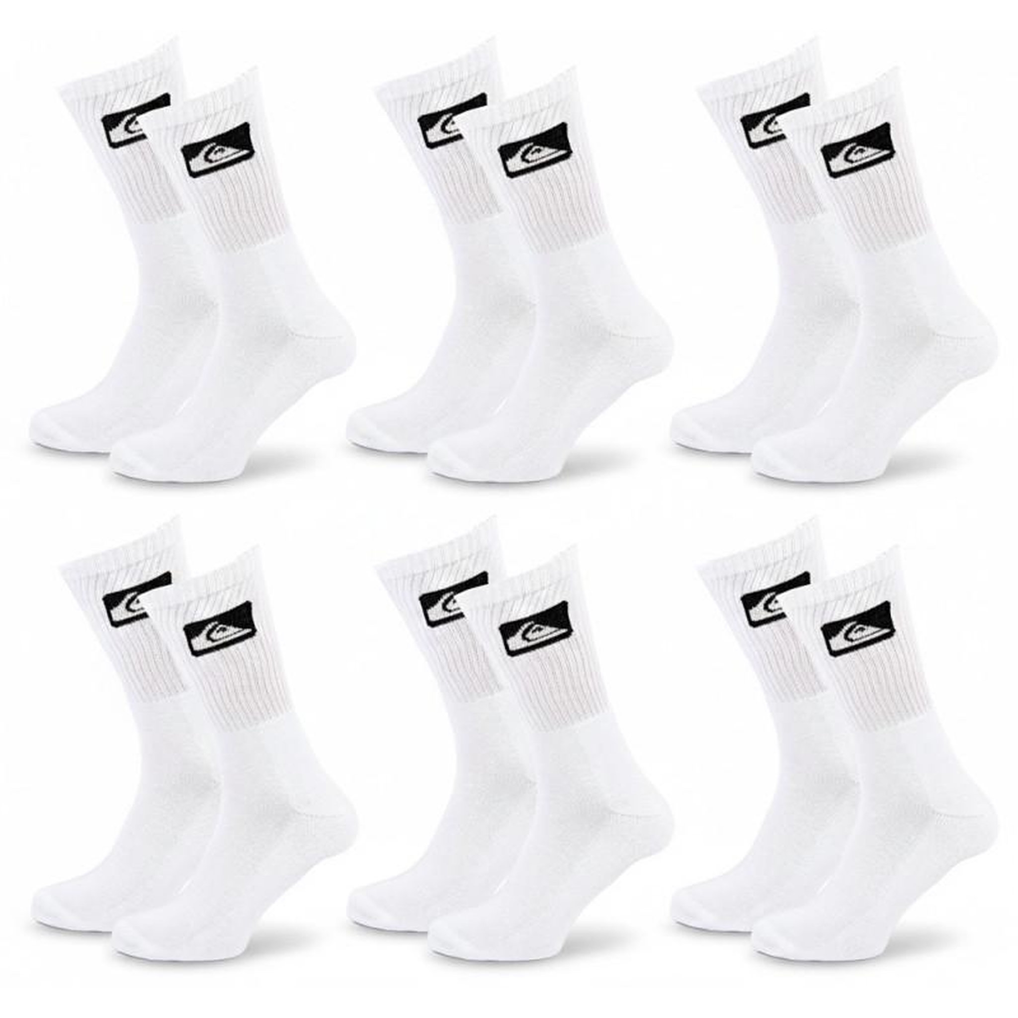 QUIKSILVER Quiksilver Pack de Chaussettes Homme Crew – Lot 6 Paires Sport Cushioned. Coloris disponibles : Blanc, Bicolore, Noir
