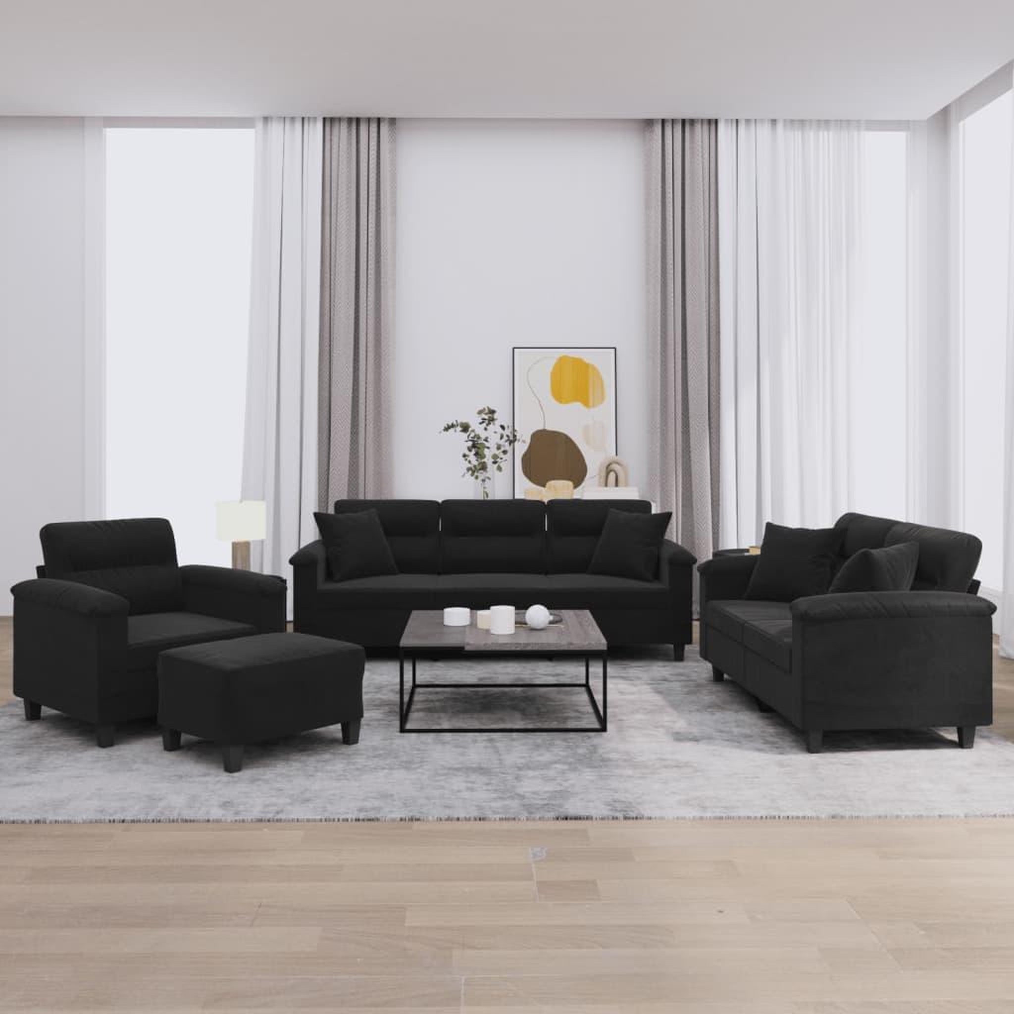 VIDAXL Ensemble de canapes 4 pcs avec coussins Noir Tissu microfibre