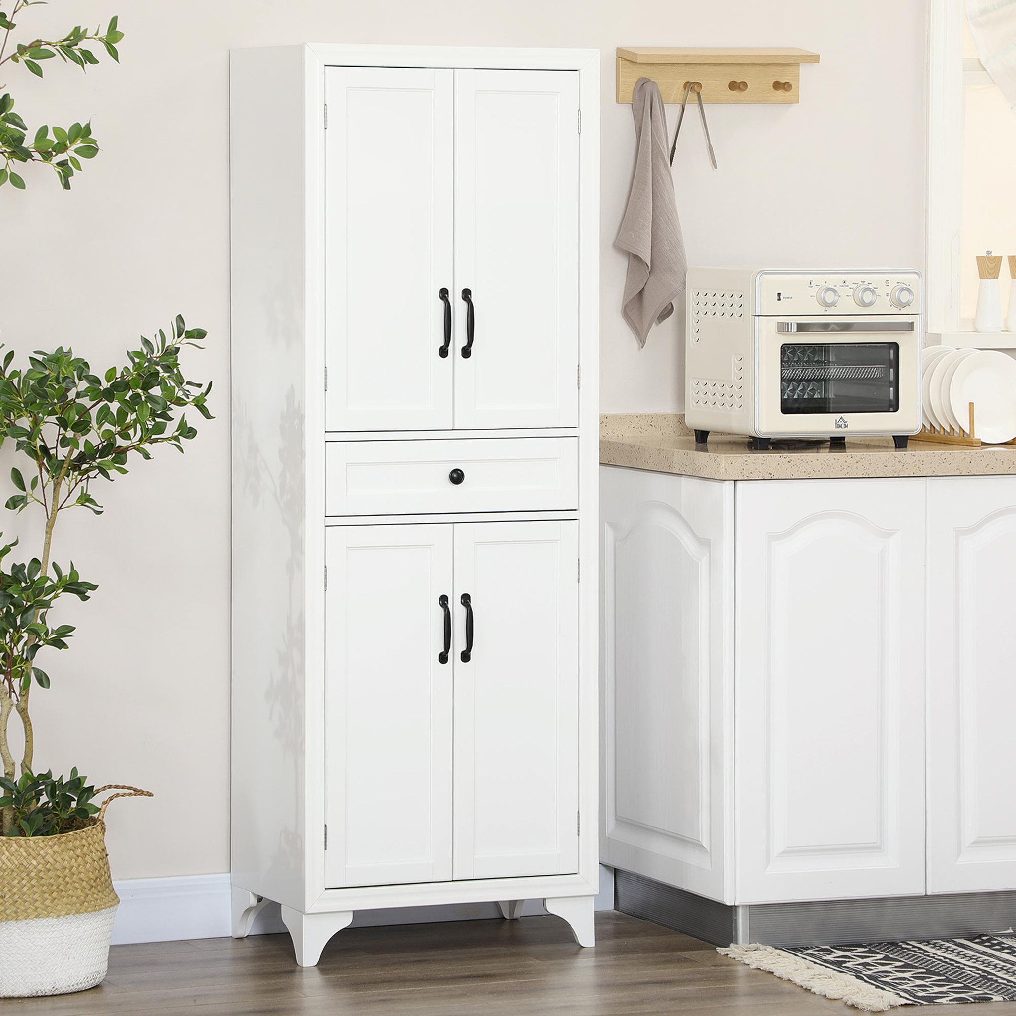 Voir la diapositive 2 : HOMCOM Buffet haut 4 portes 2 étagères tiroir coulissant MDF blanc