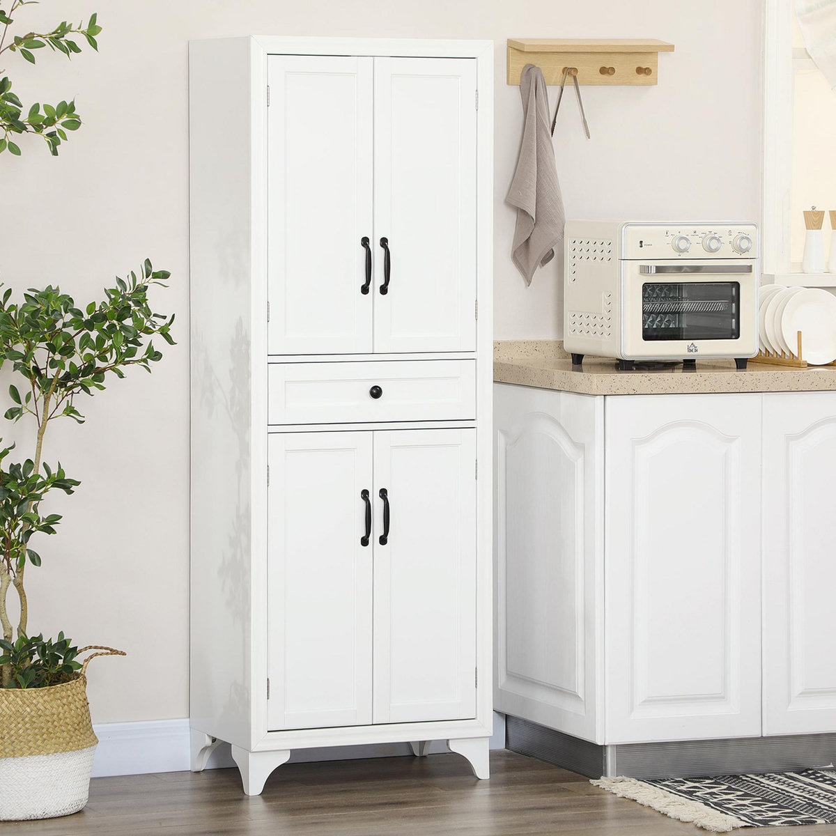 HOMCOM Buffet haut 4 portes 2 étagères tiroir coulissant MDF blanc