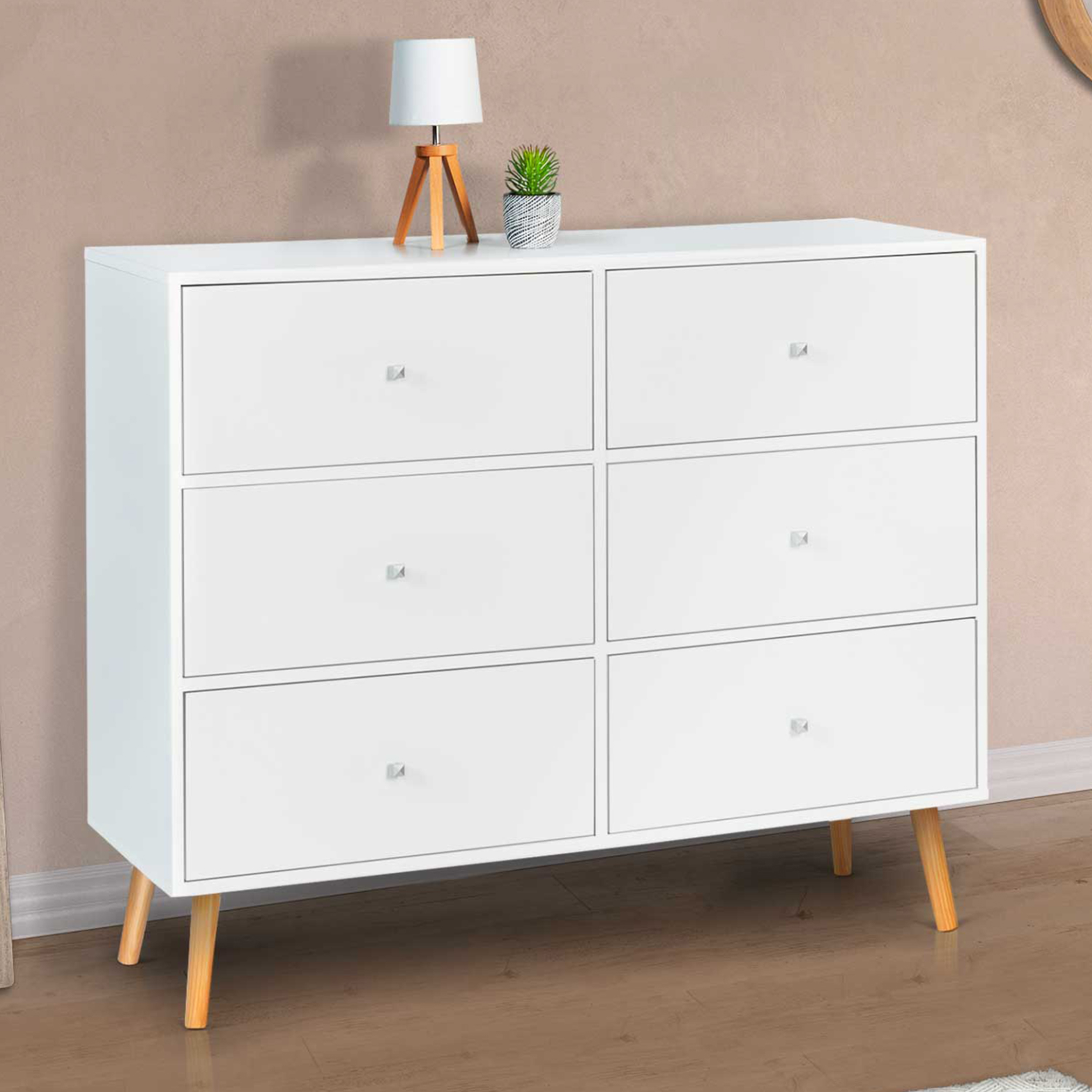 Voir la diapositive 2 : ID MARKET Commode 6 tiroirs emmie 110 cm scandinave blanc