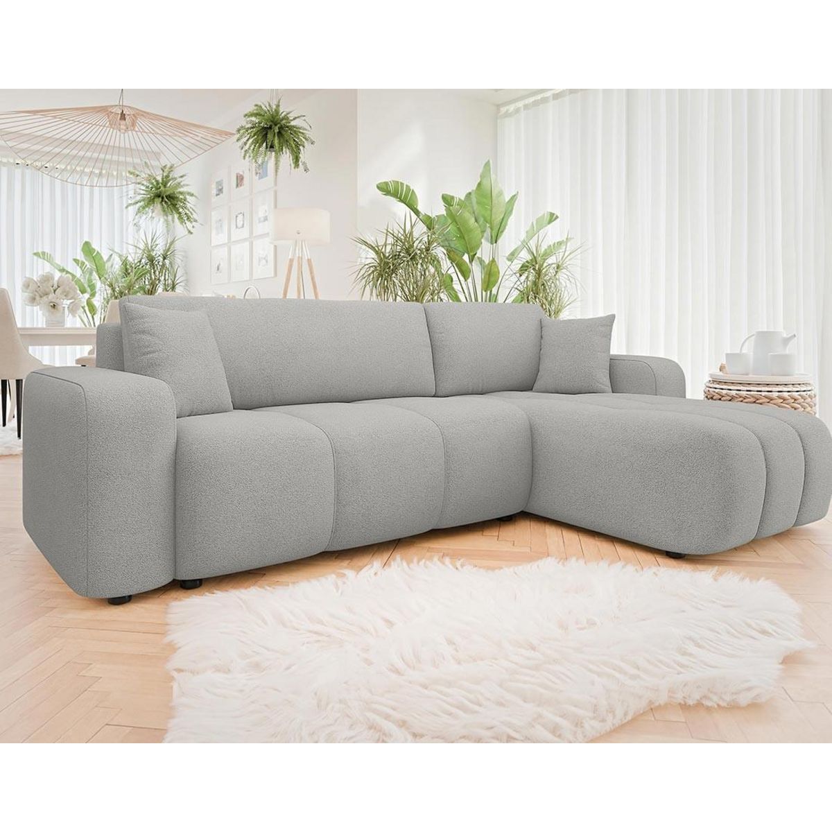 BEST MOBILIER Nicole - canapé d'angle réversible 4 places convertible avec coffre en tissu