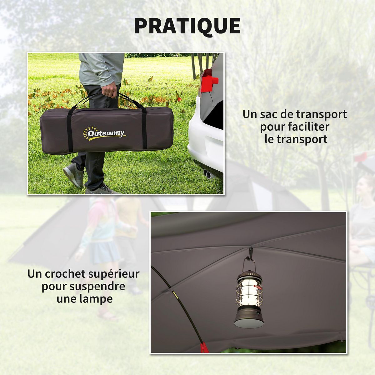 OUTSUNNY Tente camping 6 places - tente tunnel familiale - imperméabilité 3000mm - dim. 6,15 x 2,35 x 1,95 m - sac inclus - gris