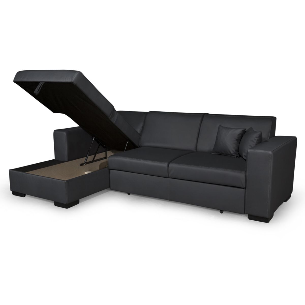 Canapé d'angle gauche convertible 4 places avec coffre  de rangement revêtement tissu PU CARIBEA 