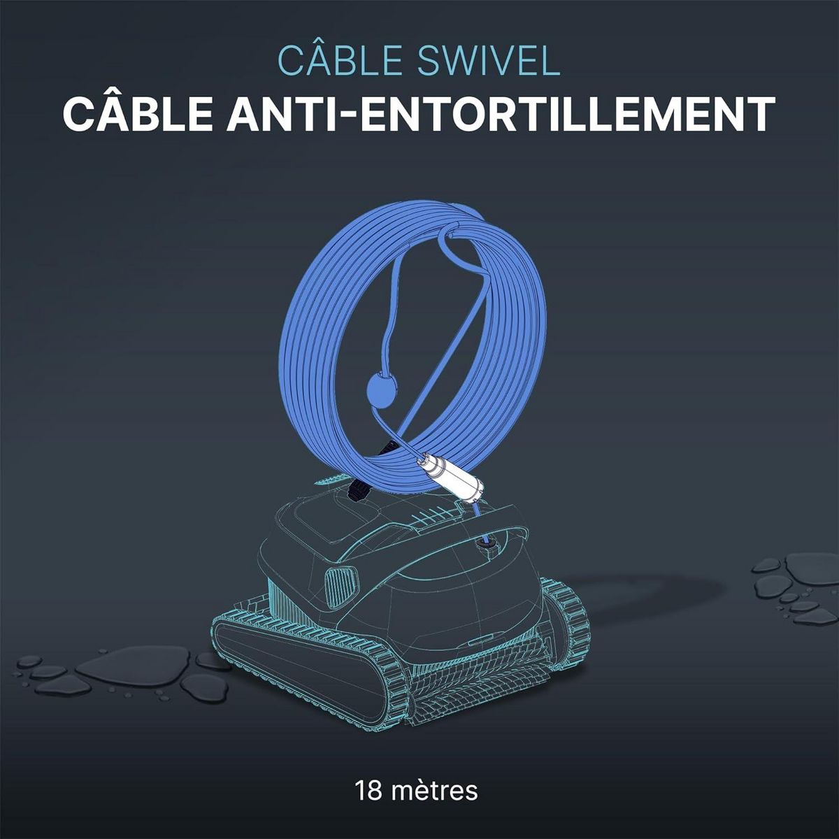 Dolphin Câble de 18 mètres avec swivel et wi-fi/bluetooth pour robot dolphin (voir liste) - 99958906-DIY