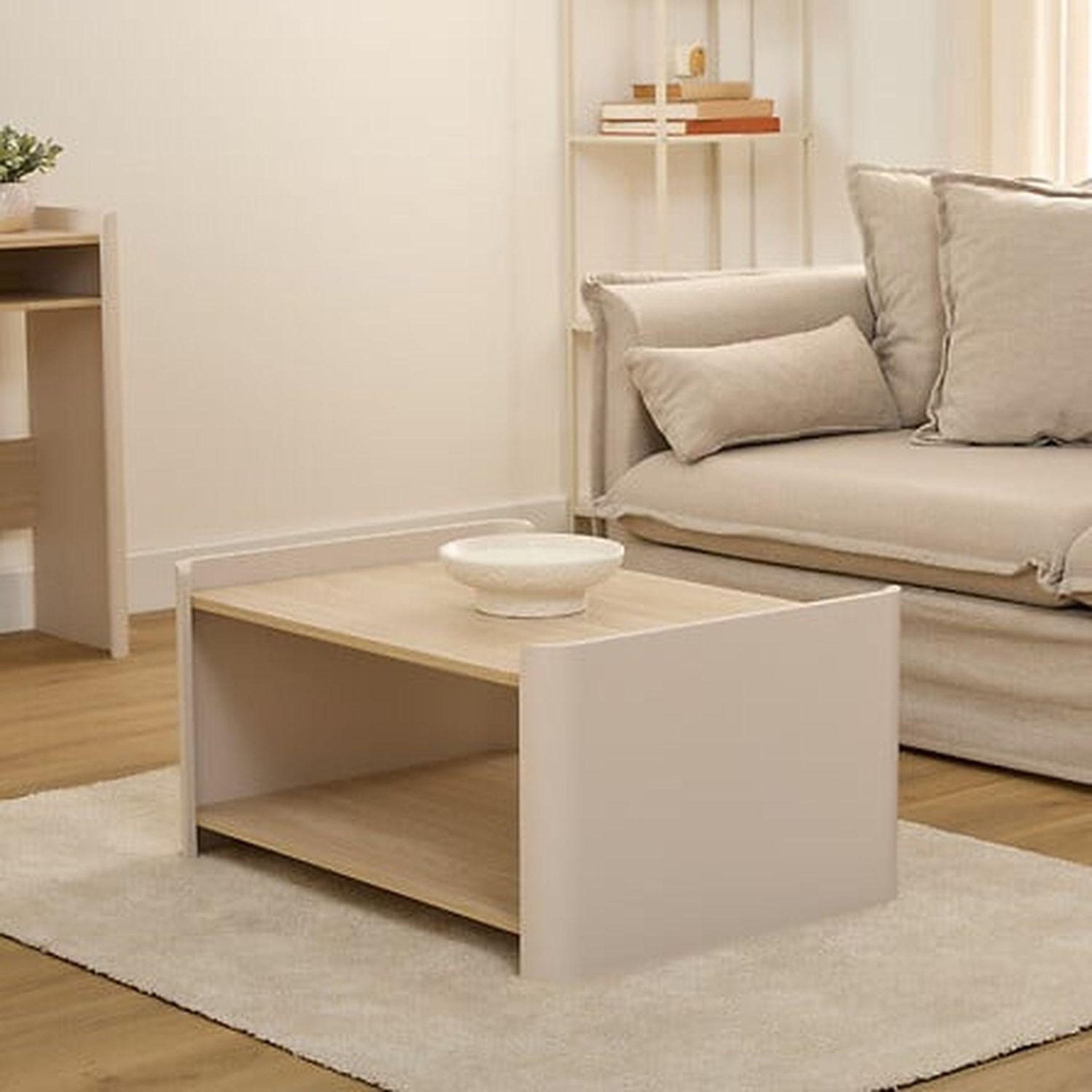 Voir la diapositive 2 : FIVE Table basse 2 étagères roundy - beige