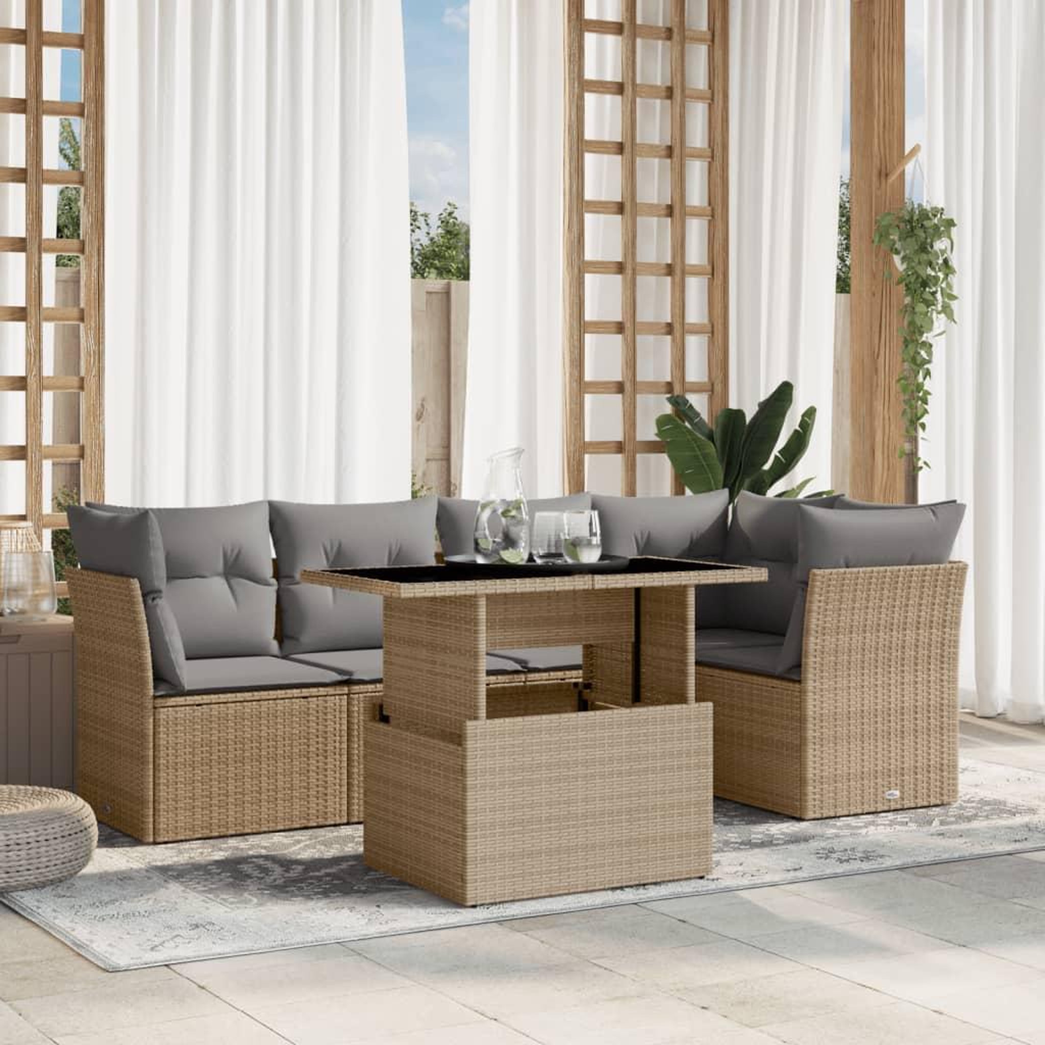 VIDAXL Salon de jardin avec coussins 6 pcs beige resine tressee