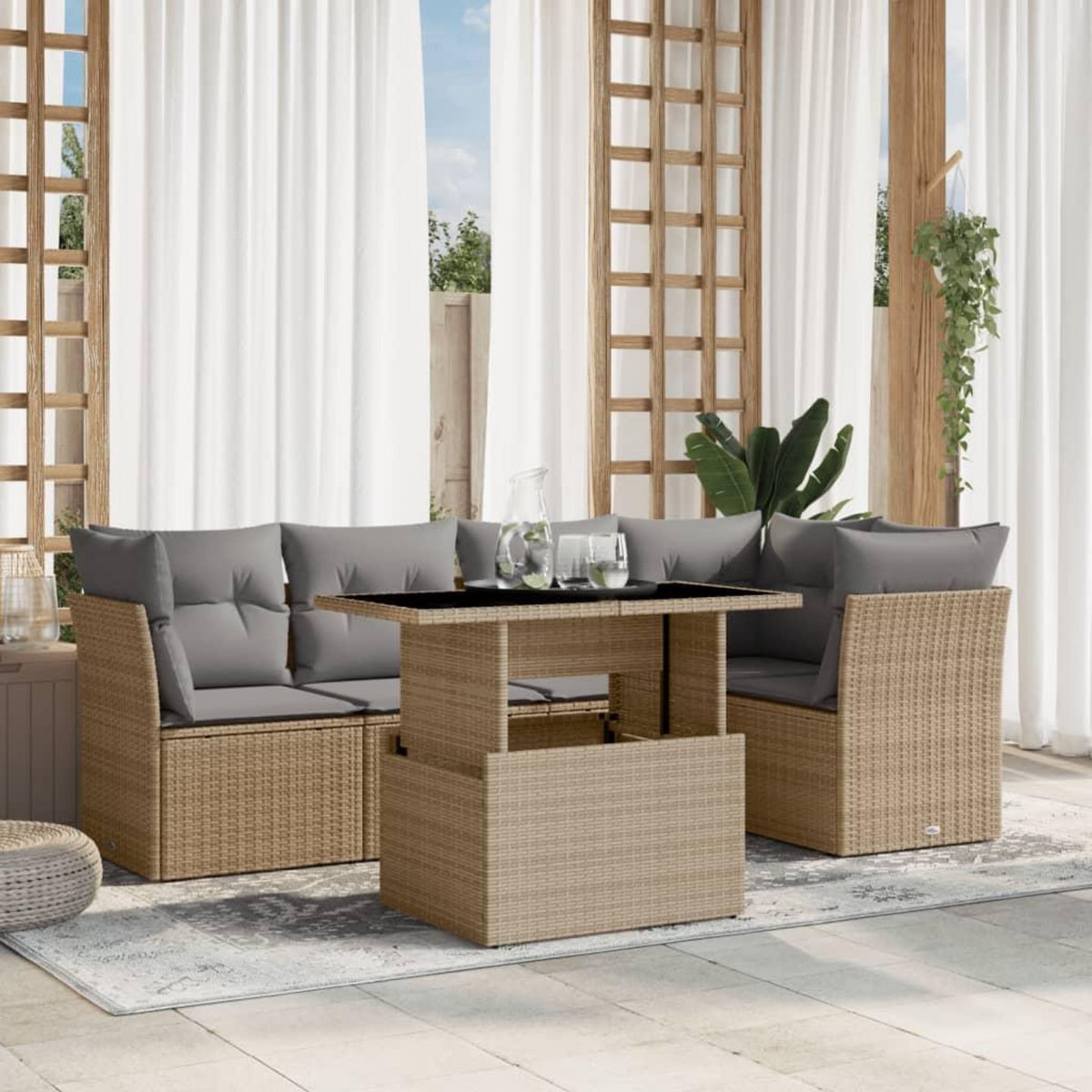 VIDAXL Salon de jardin avec coussins 6 pcs beige resine tressee