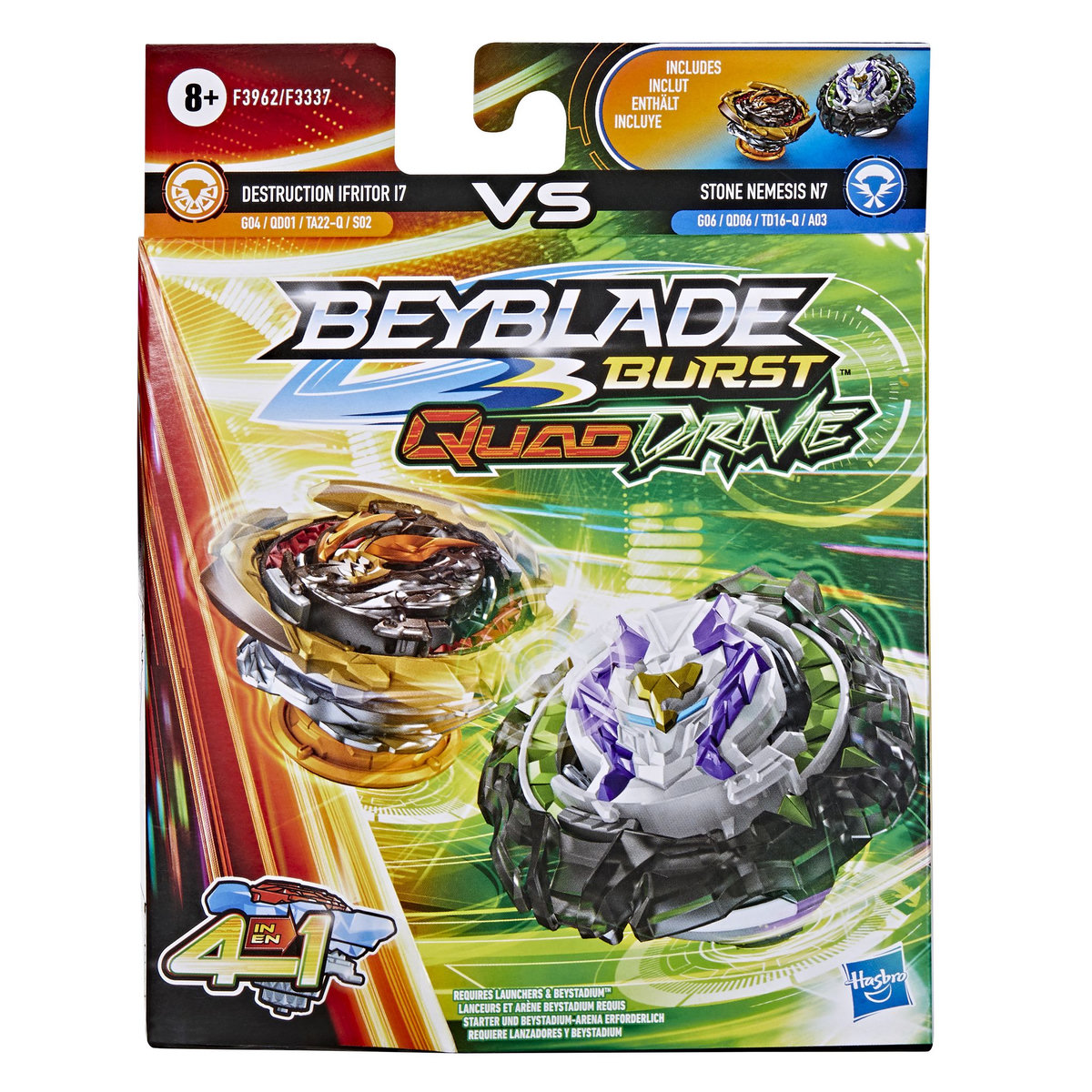 HASBRO Toupies Beyblade Burst 4 en 1 Quaddrive Stone Nemesis N7 DSTR Ifritor I7