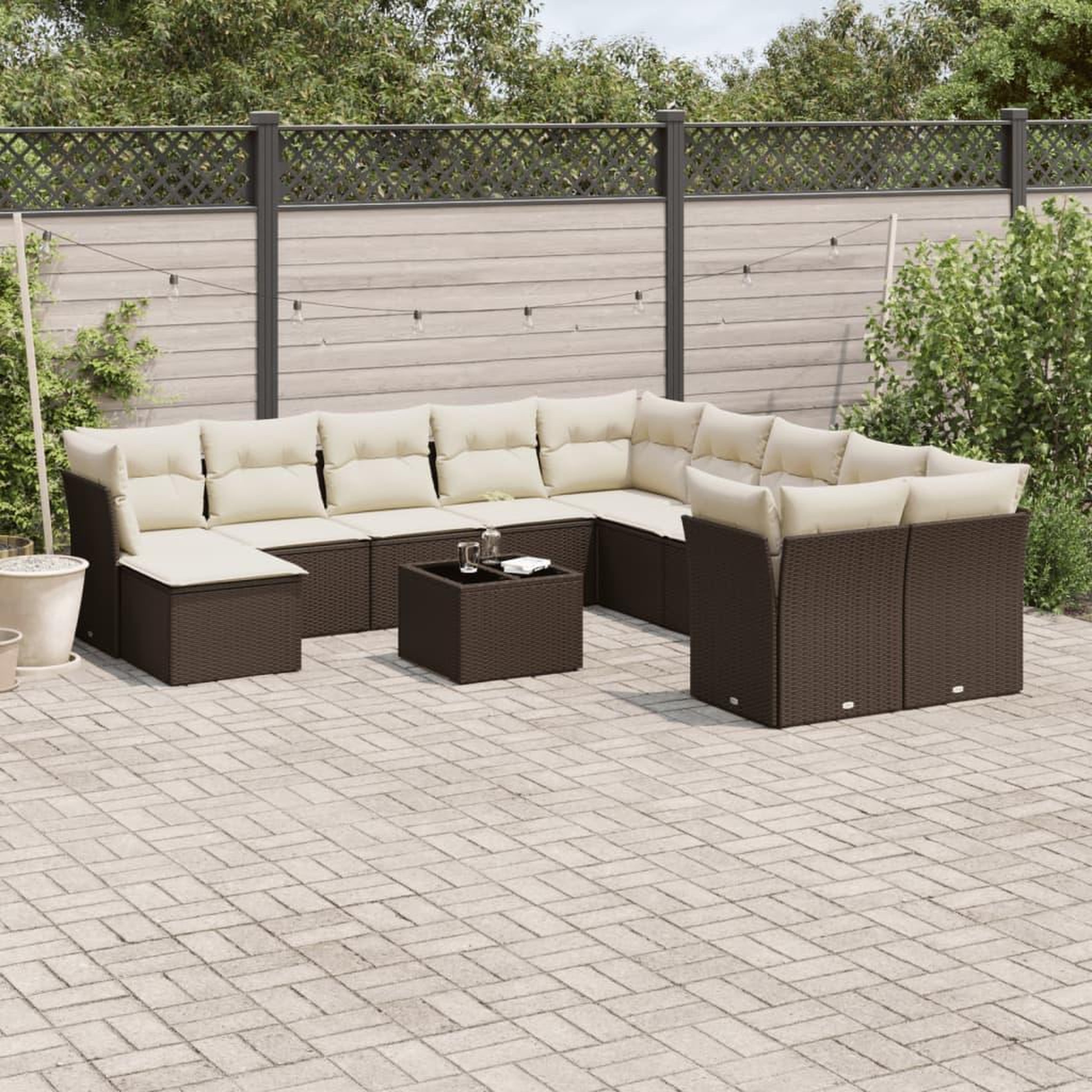 VIDAXL Salon de jardin avec coussins 12 pcs marron resine tressee