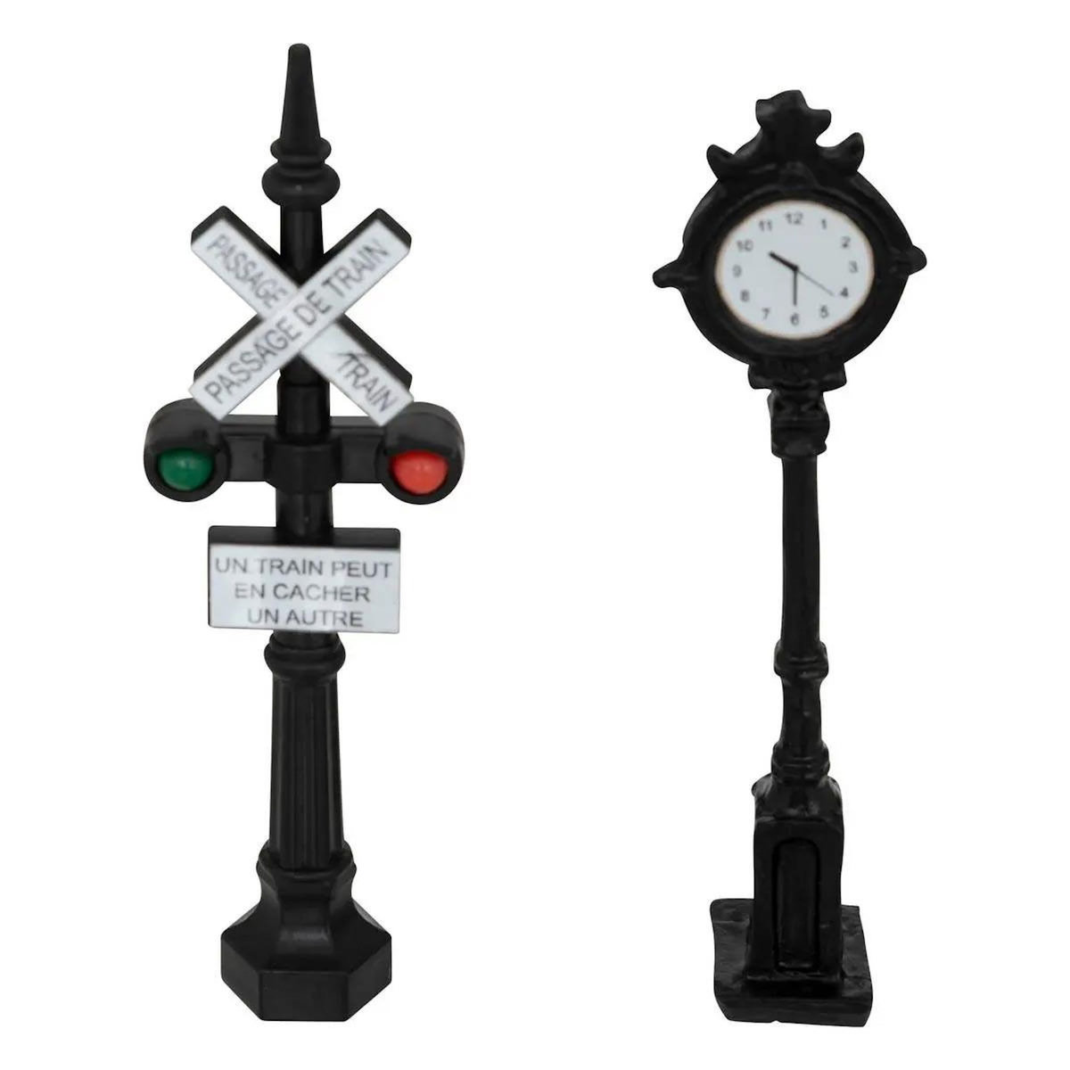 FEERIC LIGHT & CHRISTMAS Lot de 2 Accessoires Village de Noël  Signalisation Train  9cm Multicolore