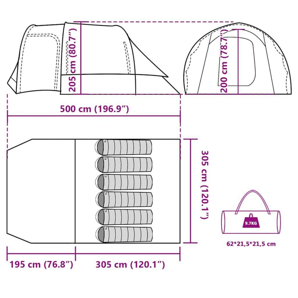 VIDAXL Tente familiale 6 personnes bleu impermeable