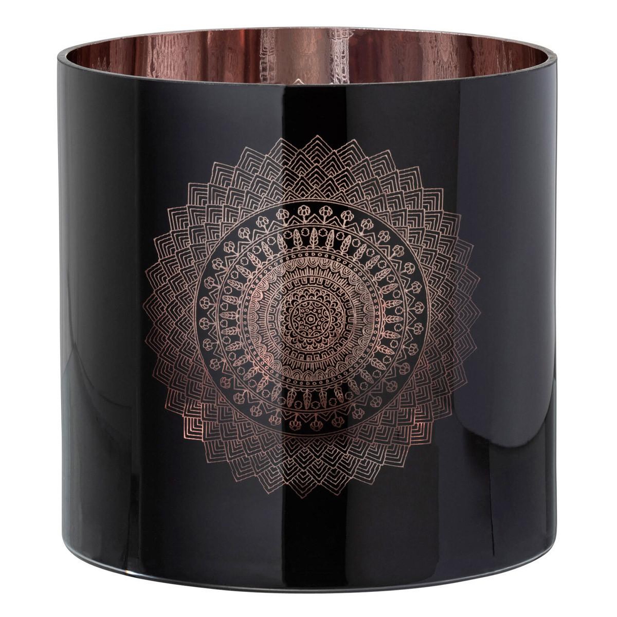 Voir la diapositive 1 : J-LINE Photophore en verre  boho  20cm noir & cuivre