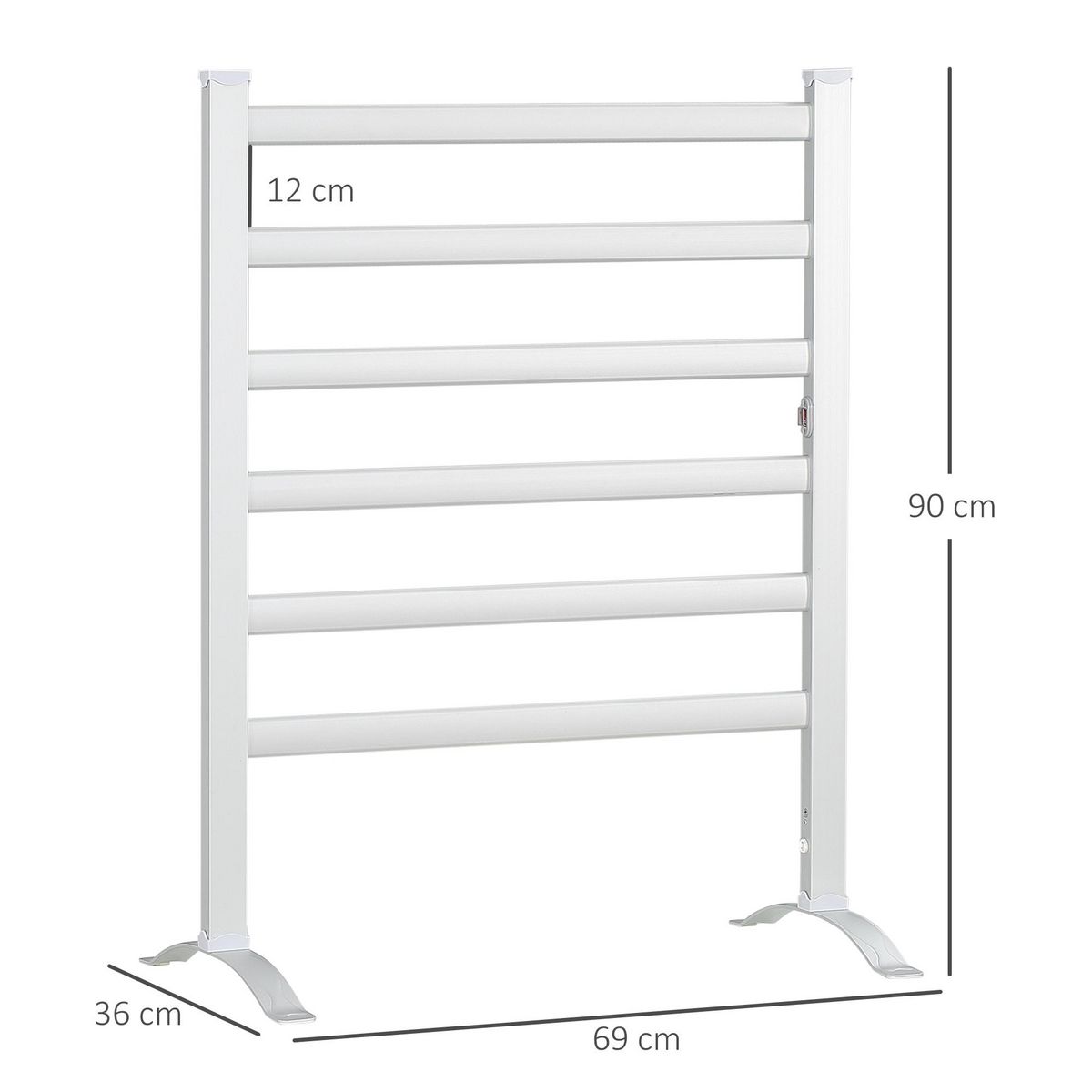 HOMCOM Sèche-serviettes électrique sur pied 140 W - radiateur porte-serviettes 6 barres - mural ou sur pied - H. 69 cm - alu.