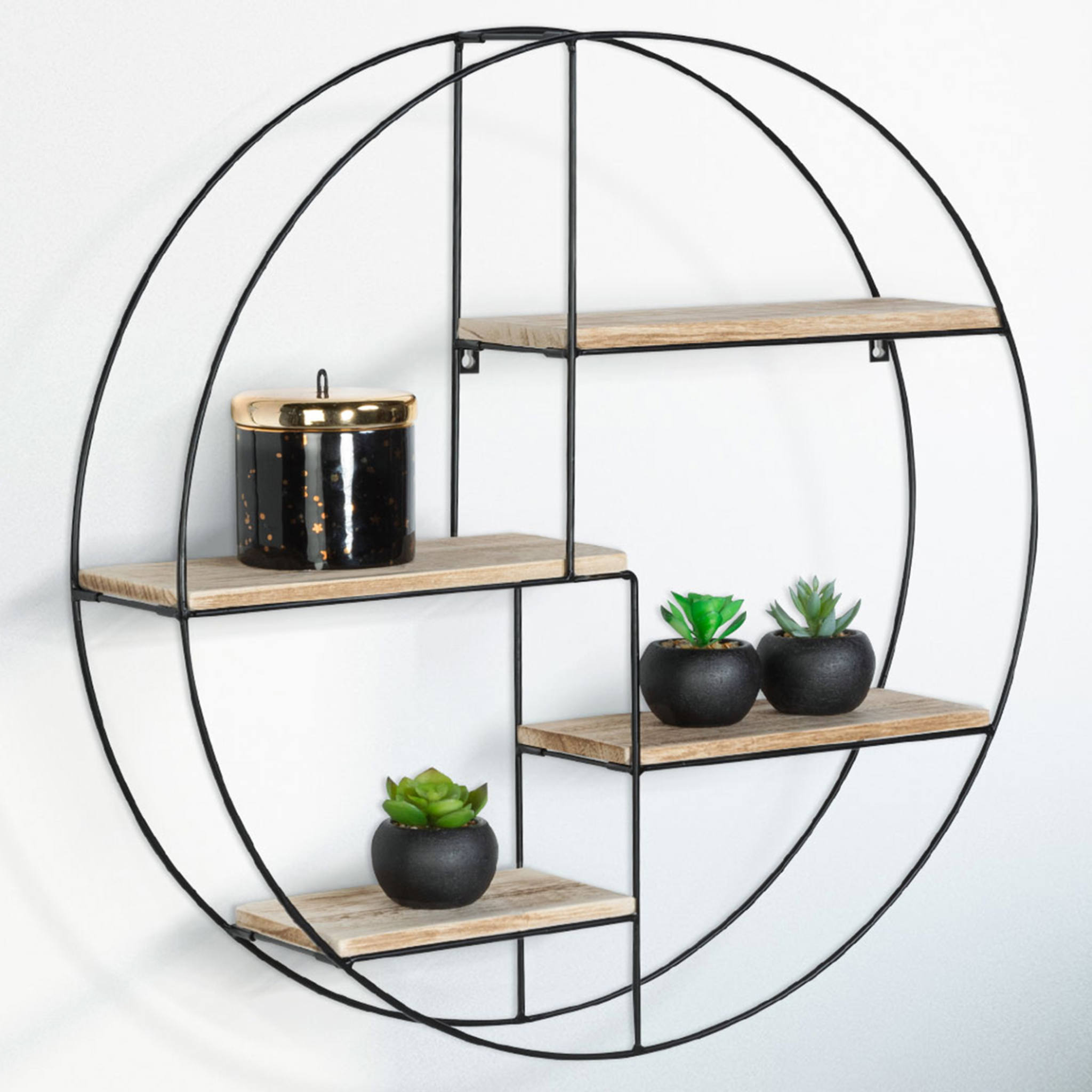 Voir la diapositive 2 : ID MARKET Etagère murale ronde LILY 4 niveaux bois et métal design industriel