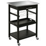 Voir la diapositive 1 : HOMCOM HOMCOM Chariot de service desserte de cuisine à roulettes multi-rangements 60L x 40l x 85H cm plateau acier inox. MDF pin noir