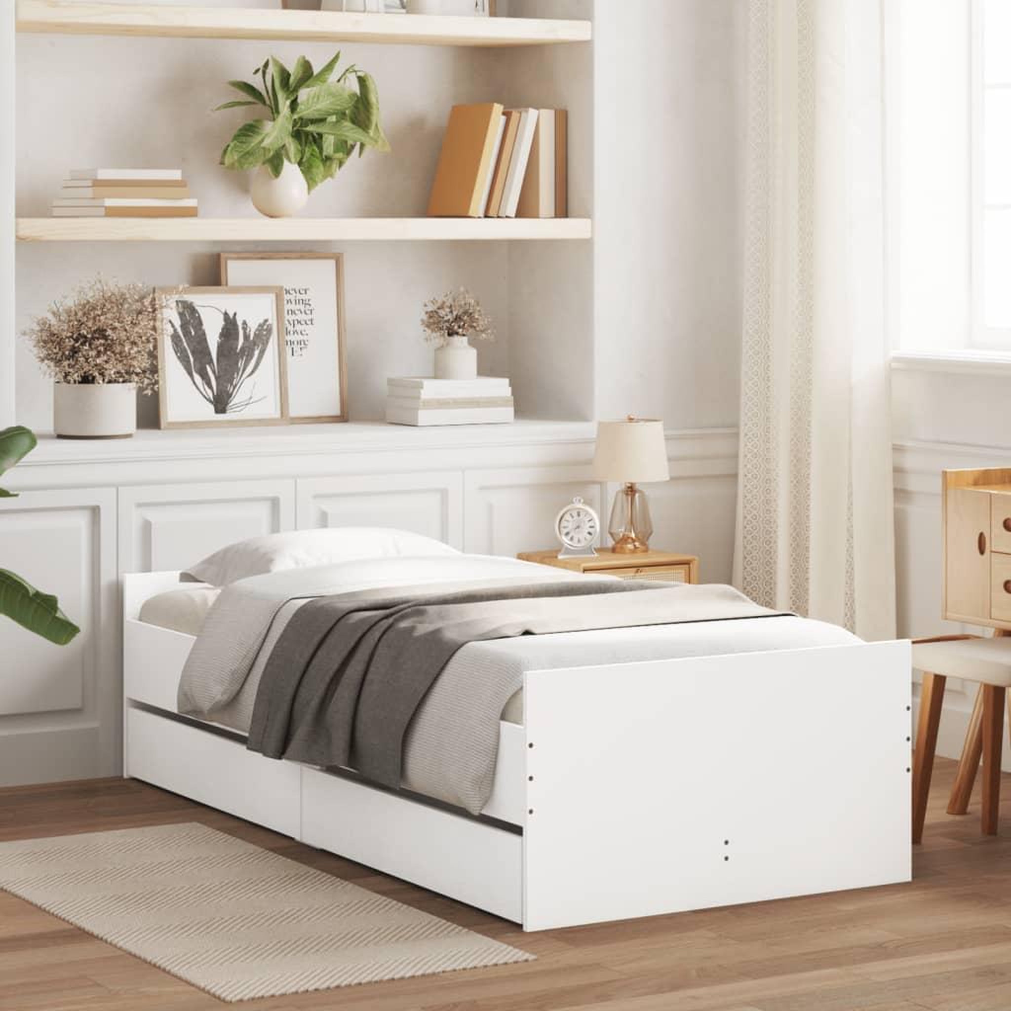 VIDAXL Cadre de lit avec tiroirs sans matelas blanc 90x200 cm