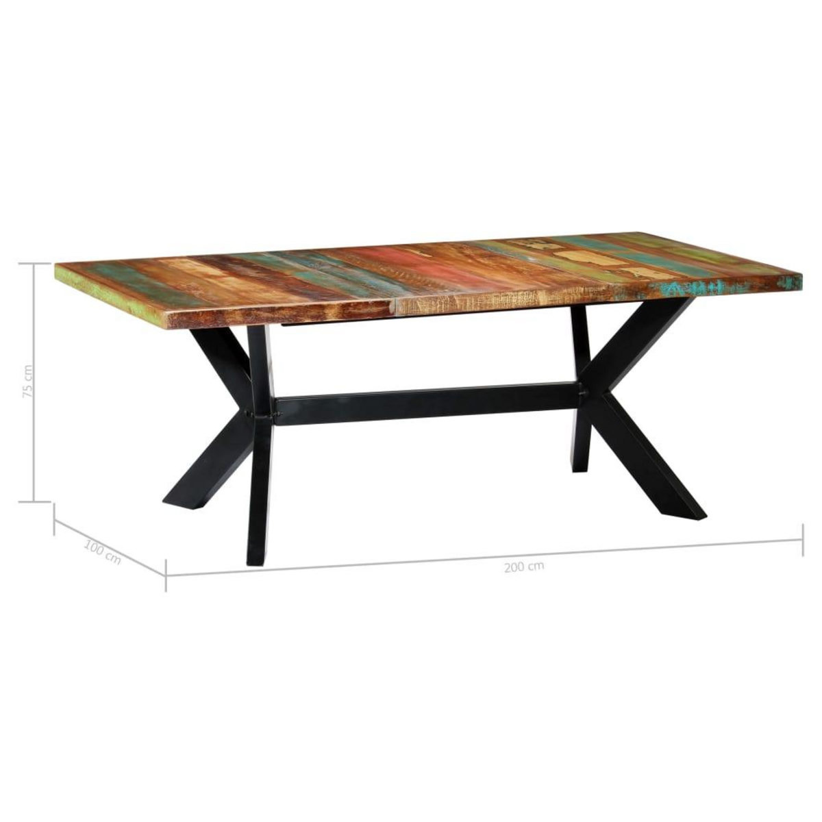 VIDAXL Table a manger 200x100x75 cm Bois de recuperation solide