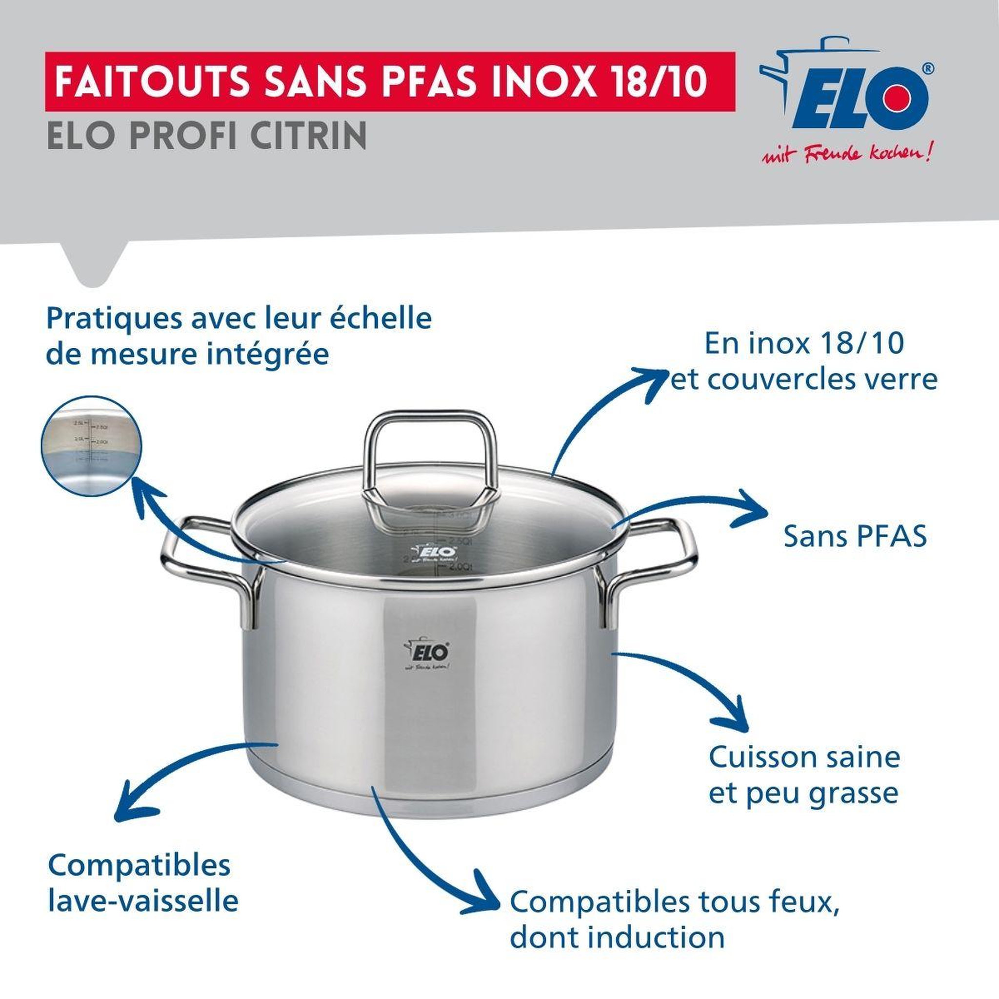 Voir la diapositive 3 : ELO Ensemble de 1 poêle de cuisson 28 cm et 1 faitout 14 cm elo profi citrin