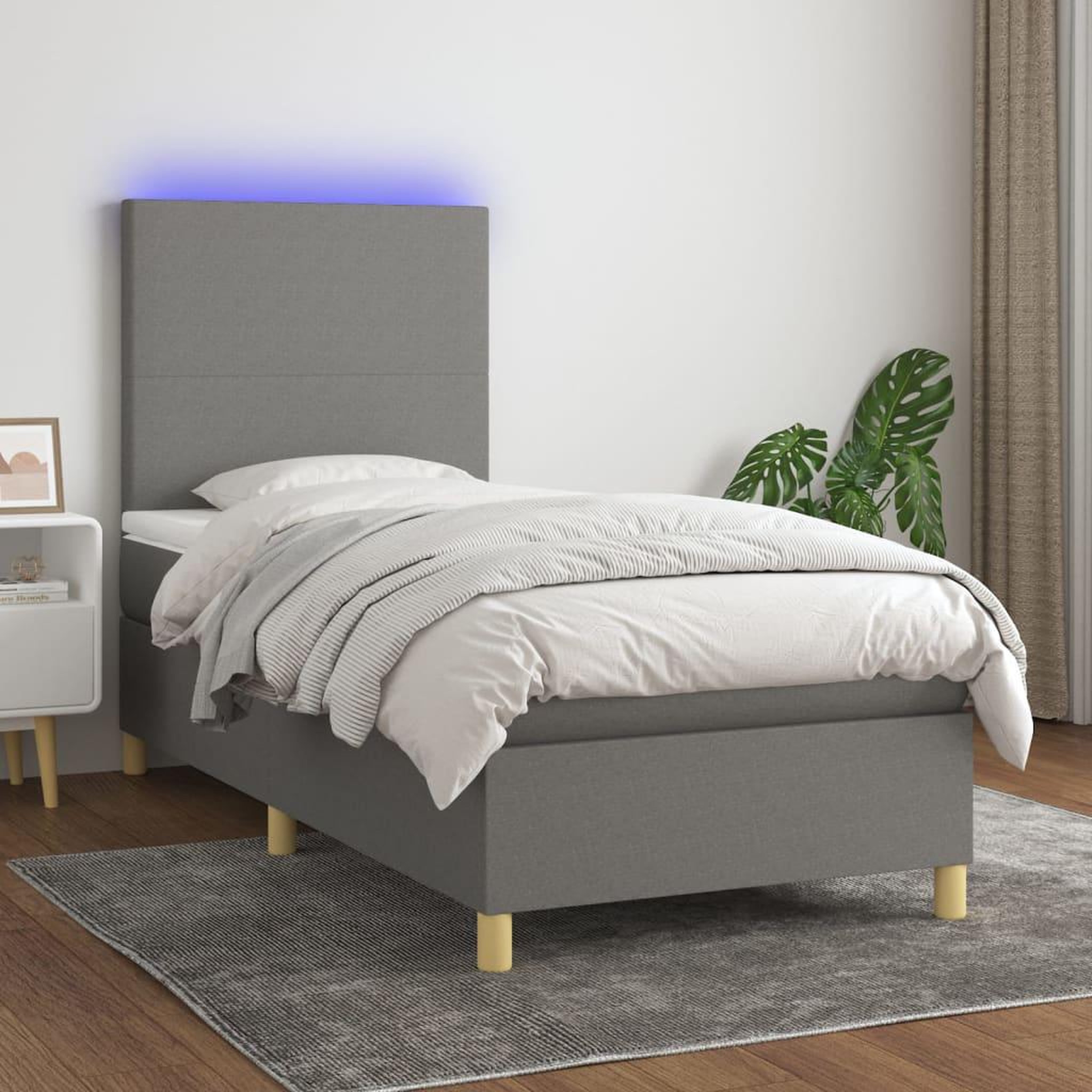 Voir la diapositive 1 : VIDAXL Sommier a lattes de lit avec matelas et LED Gris fonce 80x200cm