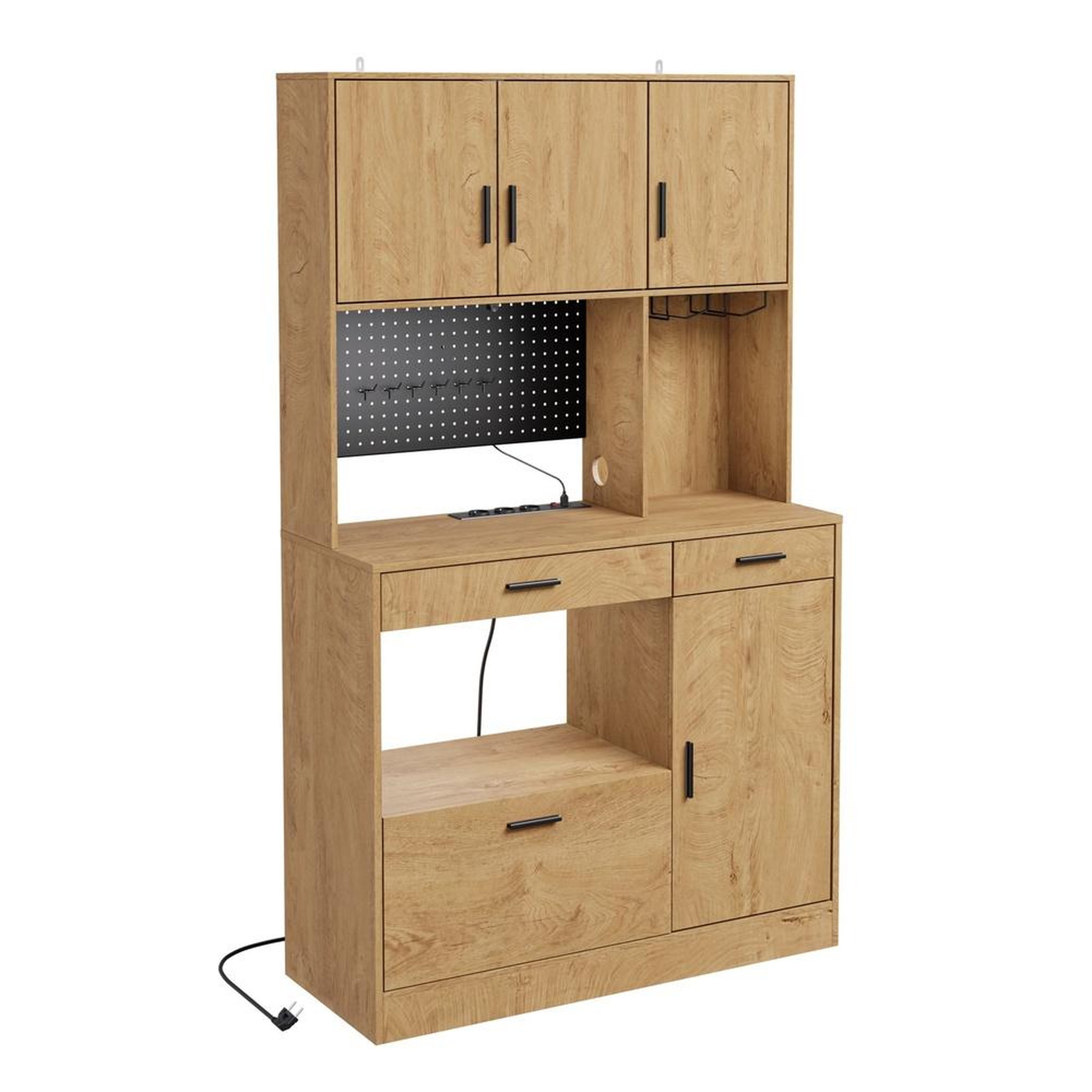 SOBUY Buffet de cuisine avec tiroirs, chêne clair, 100x40x170 cm, fsb98-l-e-n