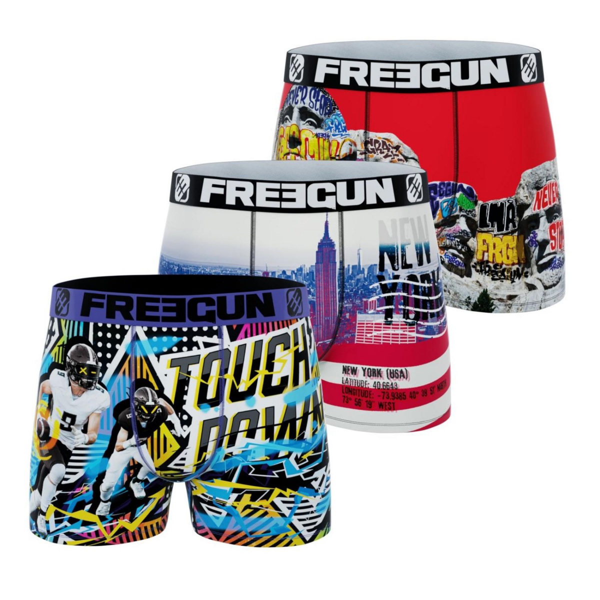 FREEGUN Lot de 3 boxers homme Usa