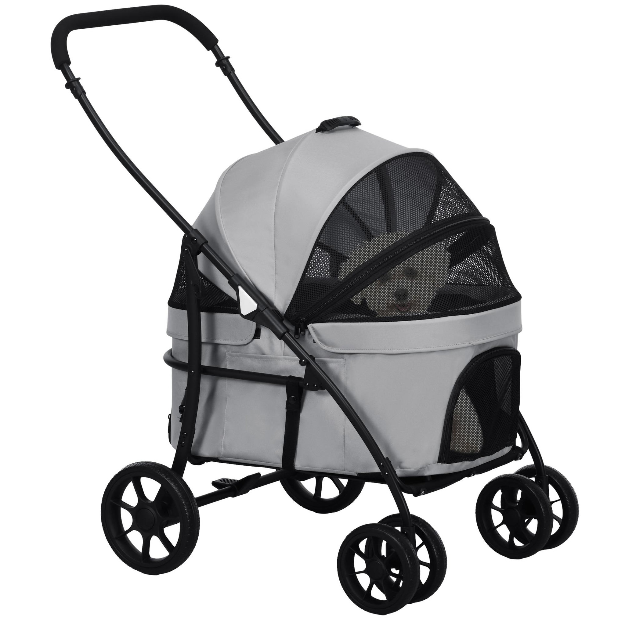 Voir la diapositive 1 : PAWHUT Poussette pour chien pliable nacelle 2 en 1 - poignée, housse zippée, pochette - acier oxford gris