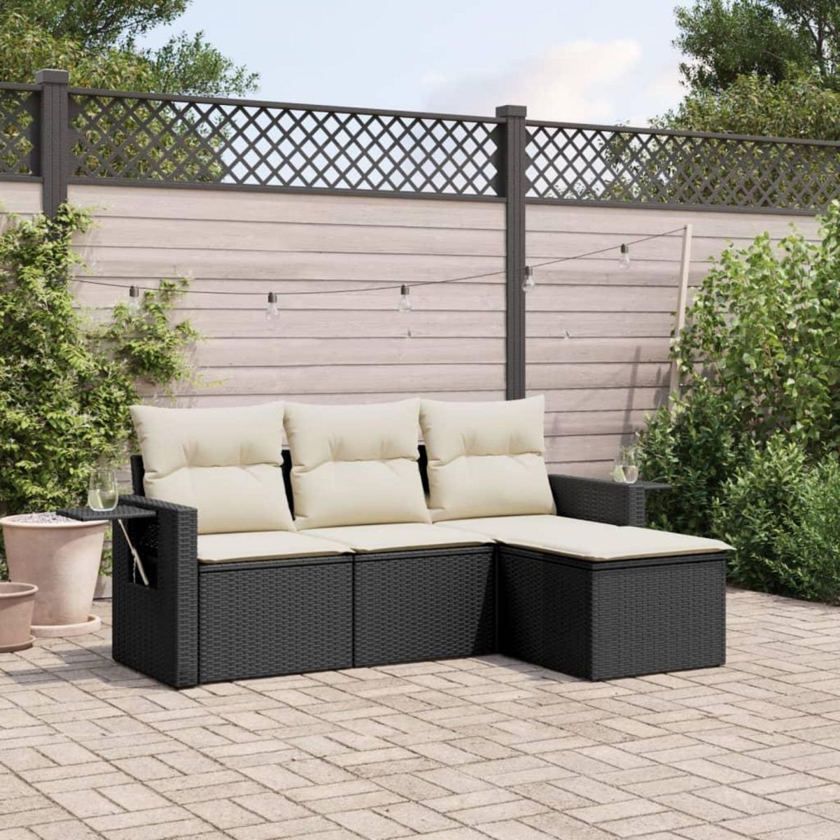VIDAXL Salon de jardin 4 pcs avec coussins noir resine tressee