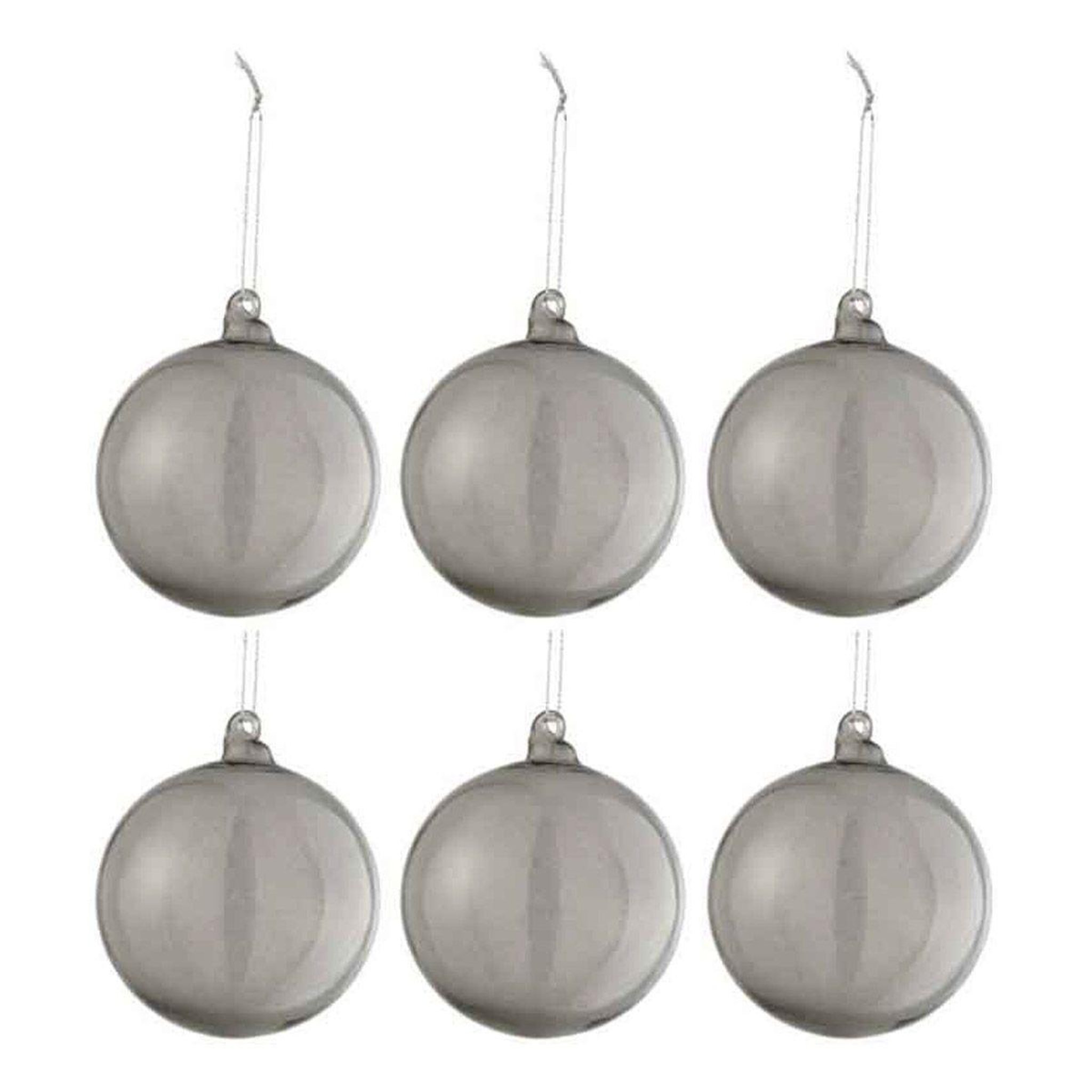J-LINE Lot de 6 boules de noël  verre épais  8cm gris