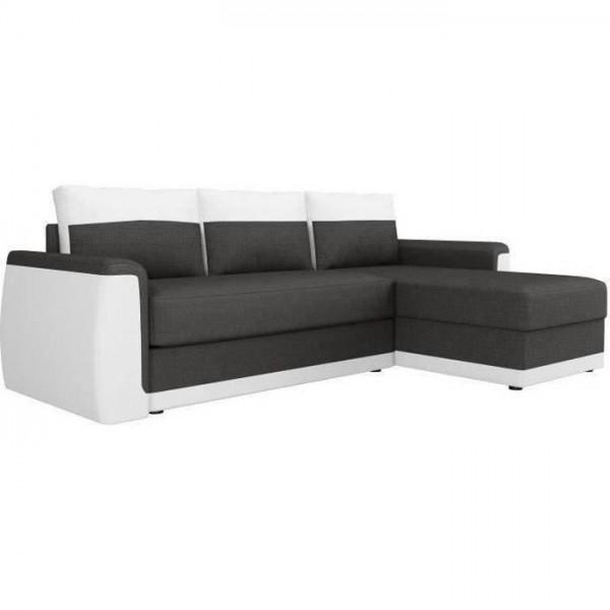 Voir la diapositive 3 : MARKET24 Canapé d'angle convertible 3 places JAMES- Simili blanc et tissu gris anthracite - Contemporain - L 230 x P 142 cm