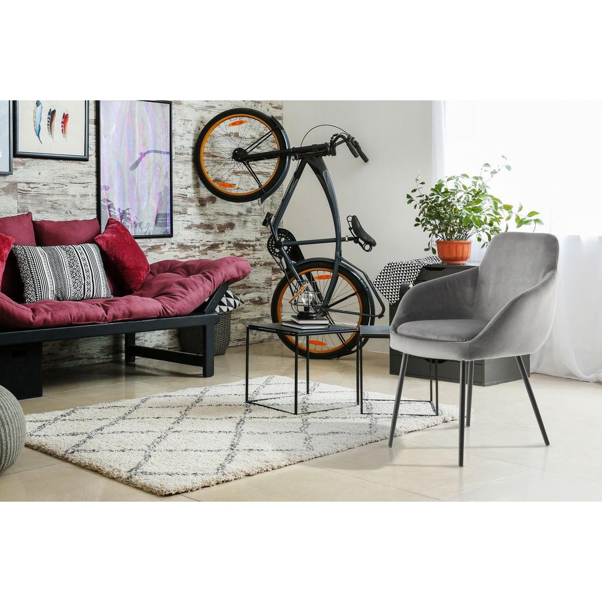Voir la diapositive 3 : Paris Prix Lot de 2 chaises en velours  cobain  81cm gris