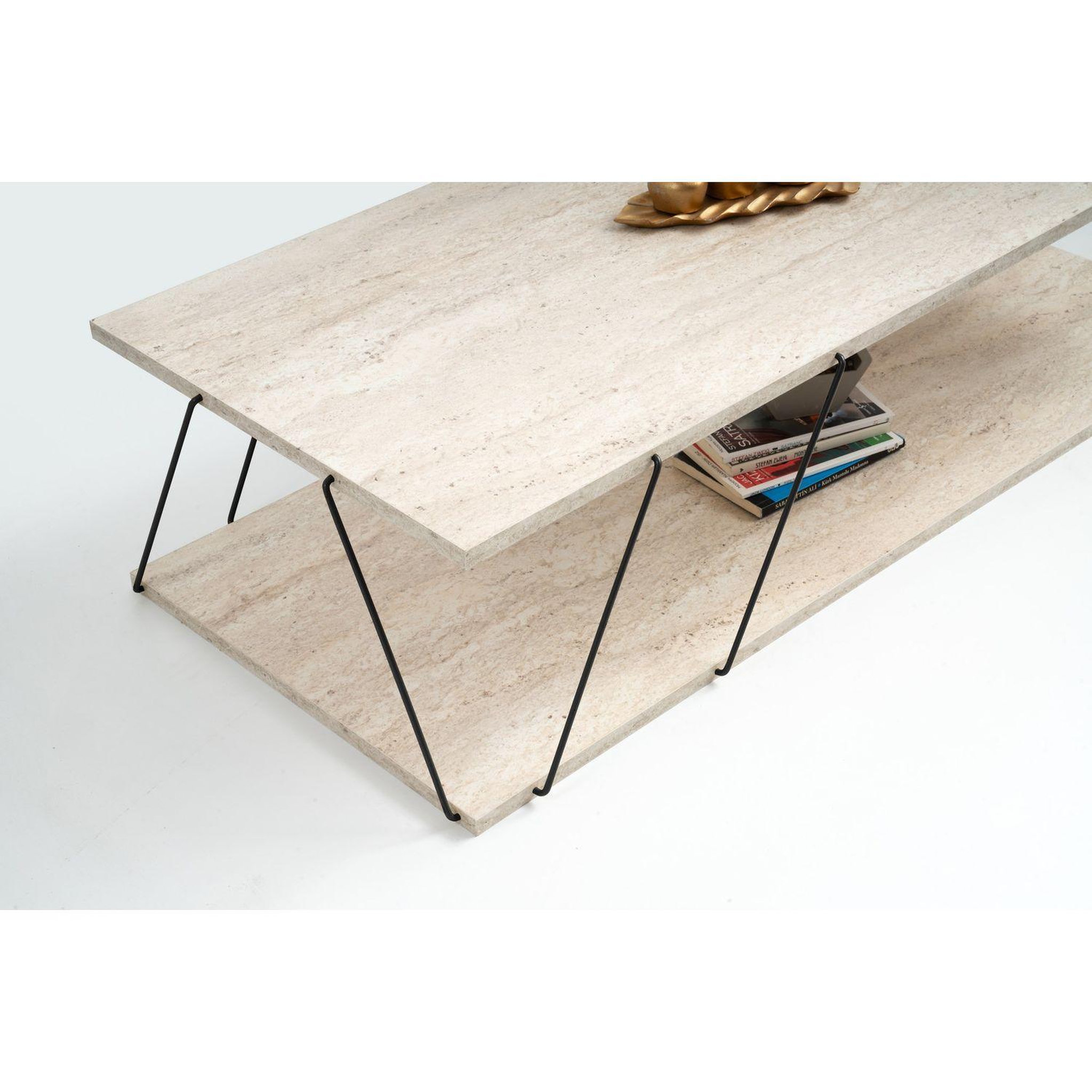 Voir la diapositive 5 : TOILINUX Table basse contemporaine effet travertin - beige