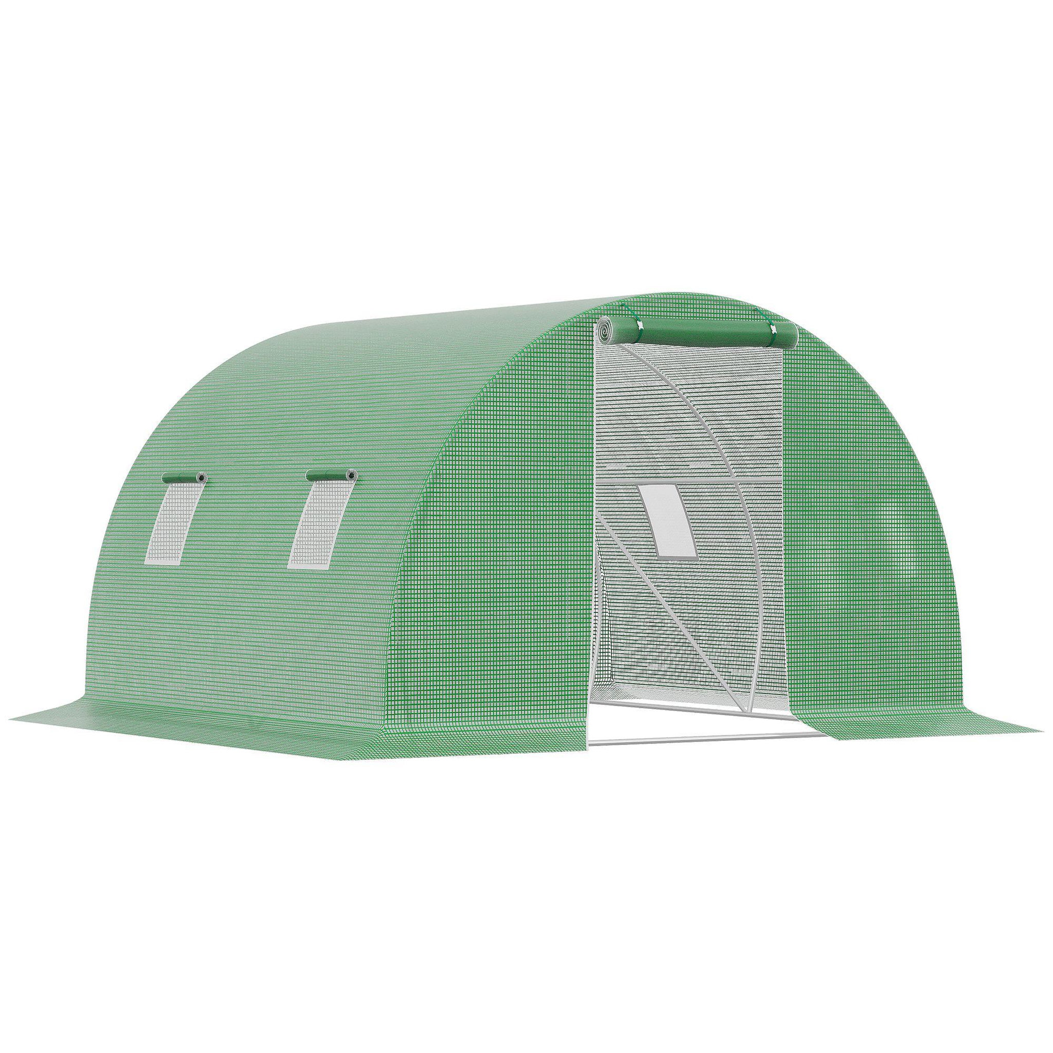 OUTSUNNY Serre tunnel de jardin 9 m² - 3 x 3 x 2 m - 4 fenêtres, porte zippée enroulable - acier galvanisé PE haute densité vert