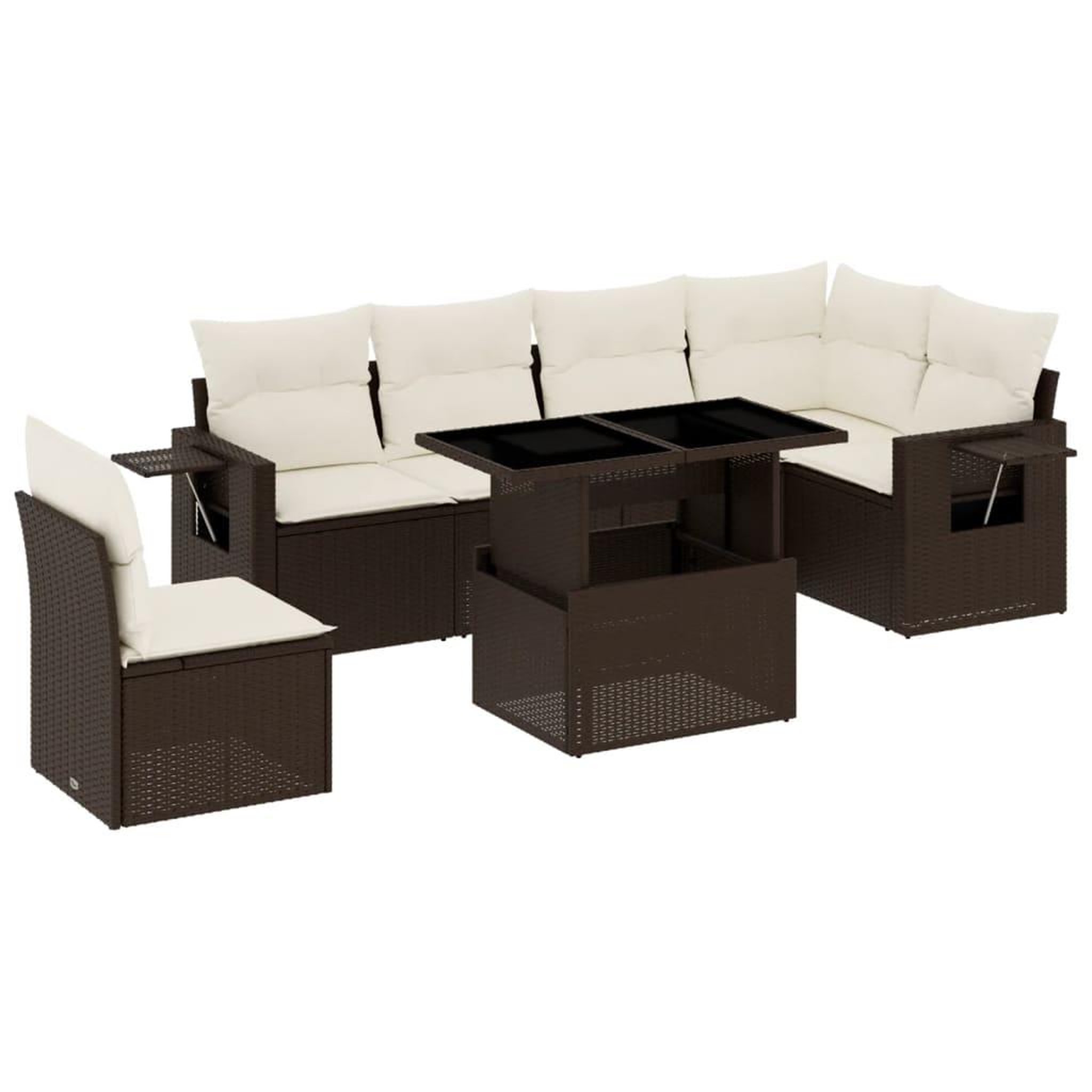 Voir la diapositive 2 : VIDAXL Salon de jardin avec coussins 7 pcs marron resine tressee