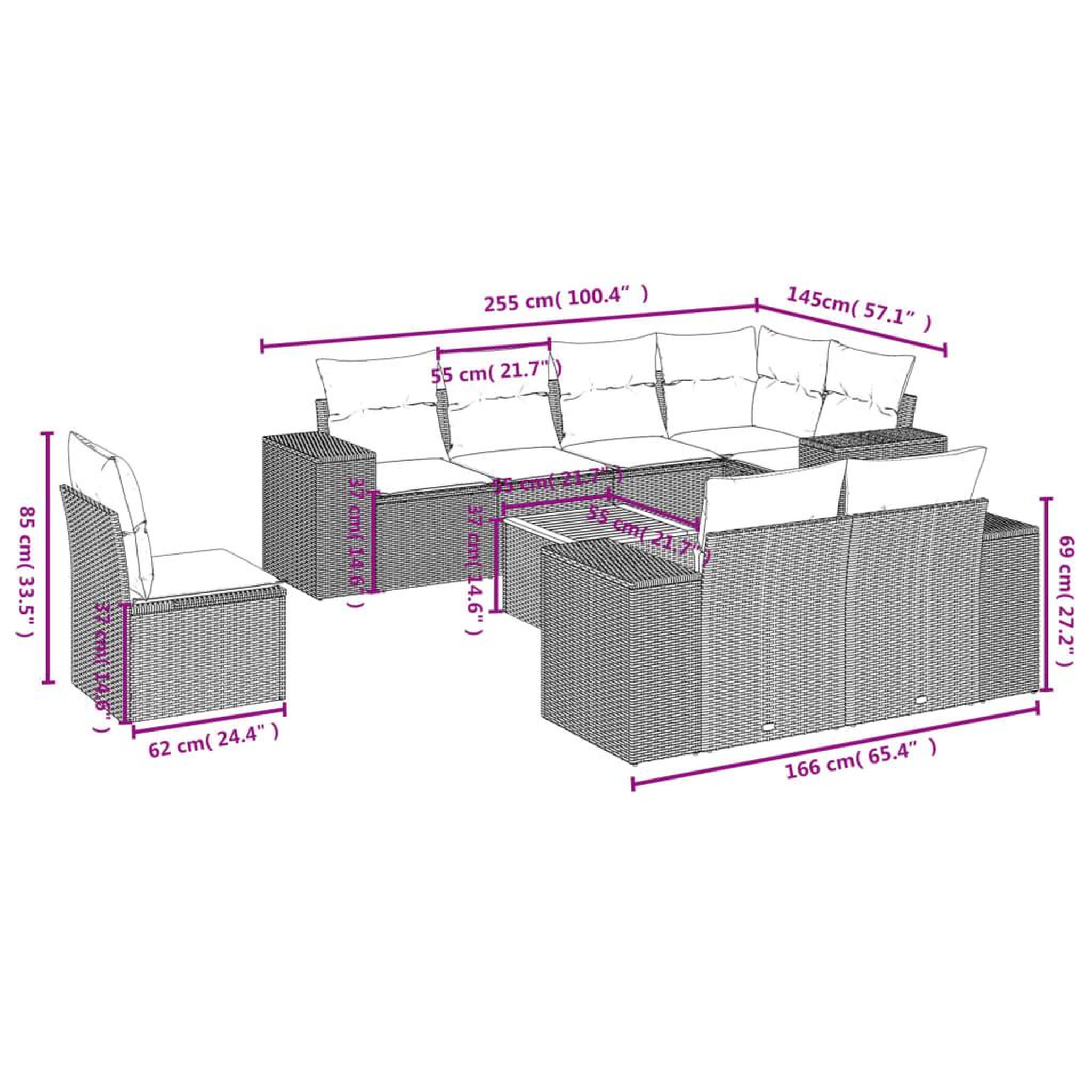 Voir la diapositive 4 : VIDAXL Salon de jardin avec coussins 9 pcs beige resine tressee