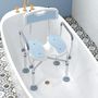 Voir la diapositive 2 : HOMCOM Tabouret de douche avec siège rembourrée et accoudoirs, chaise de douche, tabouret de bain, hauteur réglable 83-91,5 cm, cadre en aluminium et pieds antidérapants, bleu